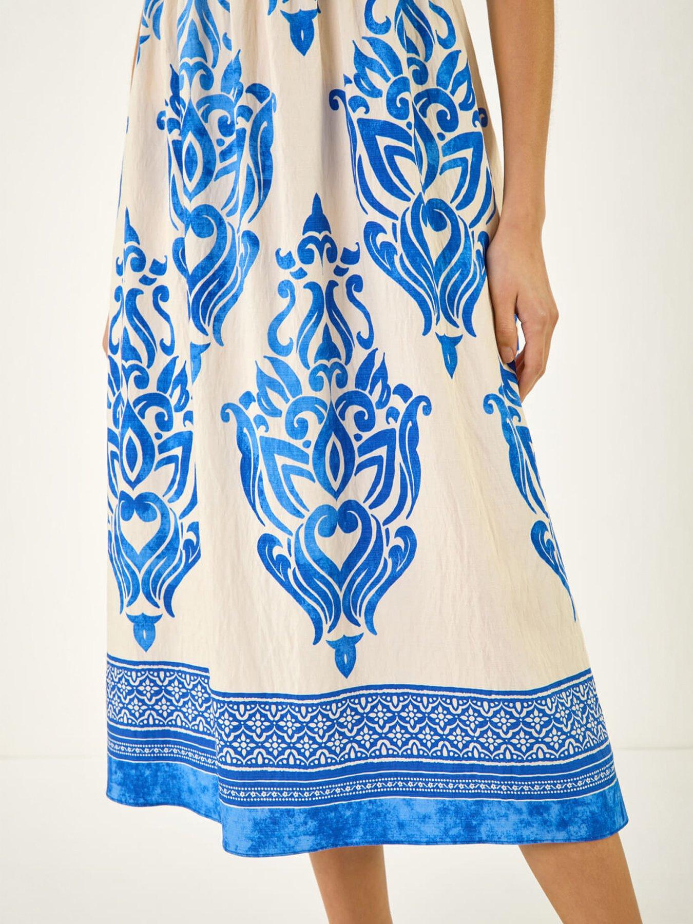  image of roman-border-print-puff-dress