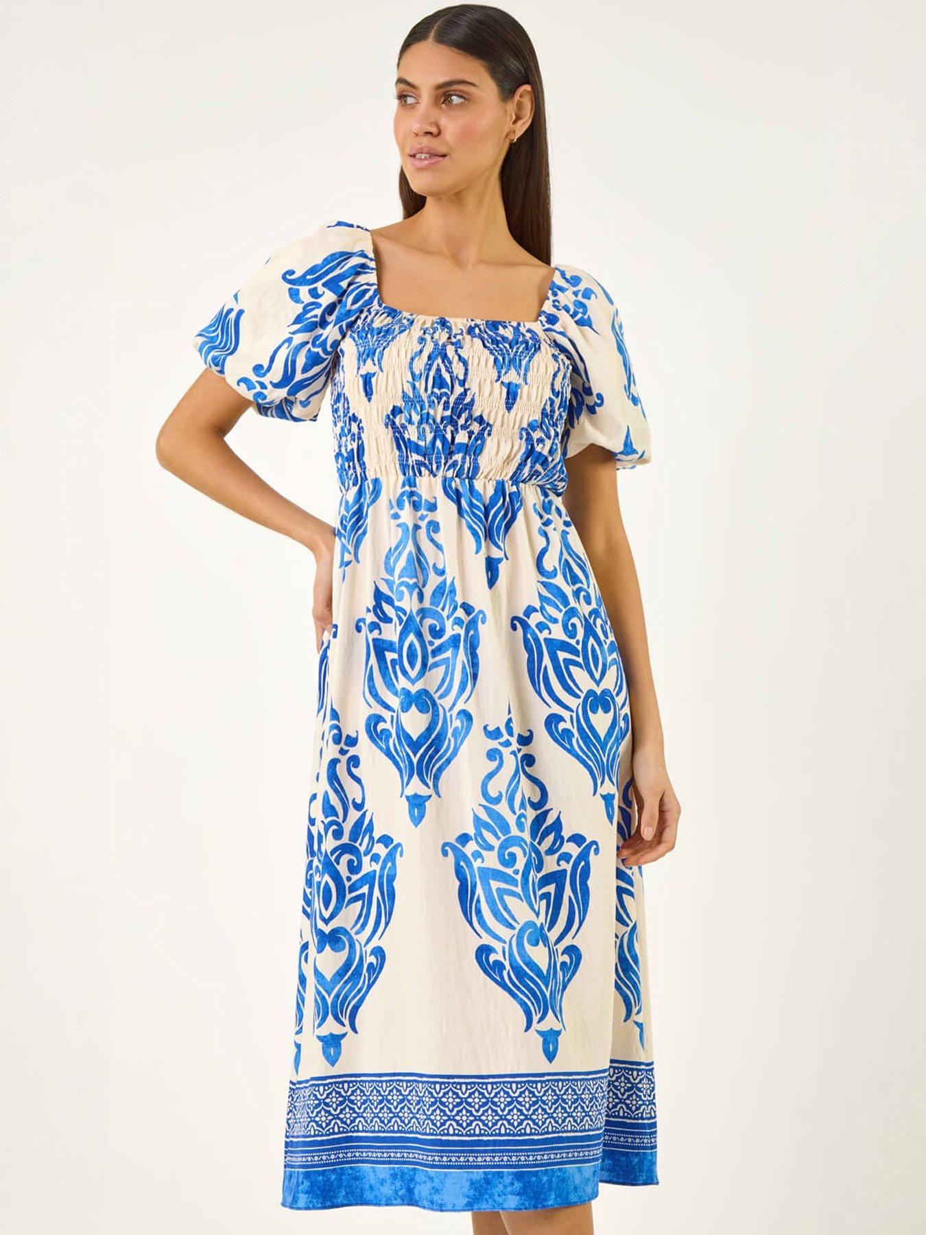  image of roman-border-print-puff-dress