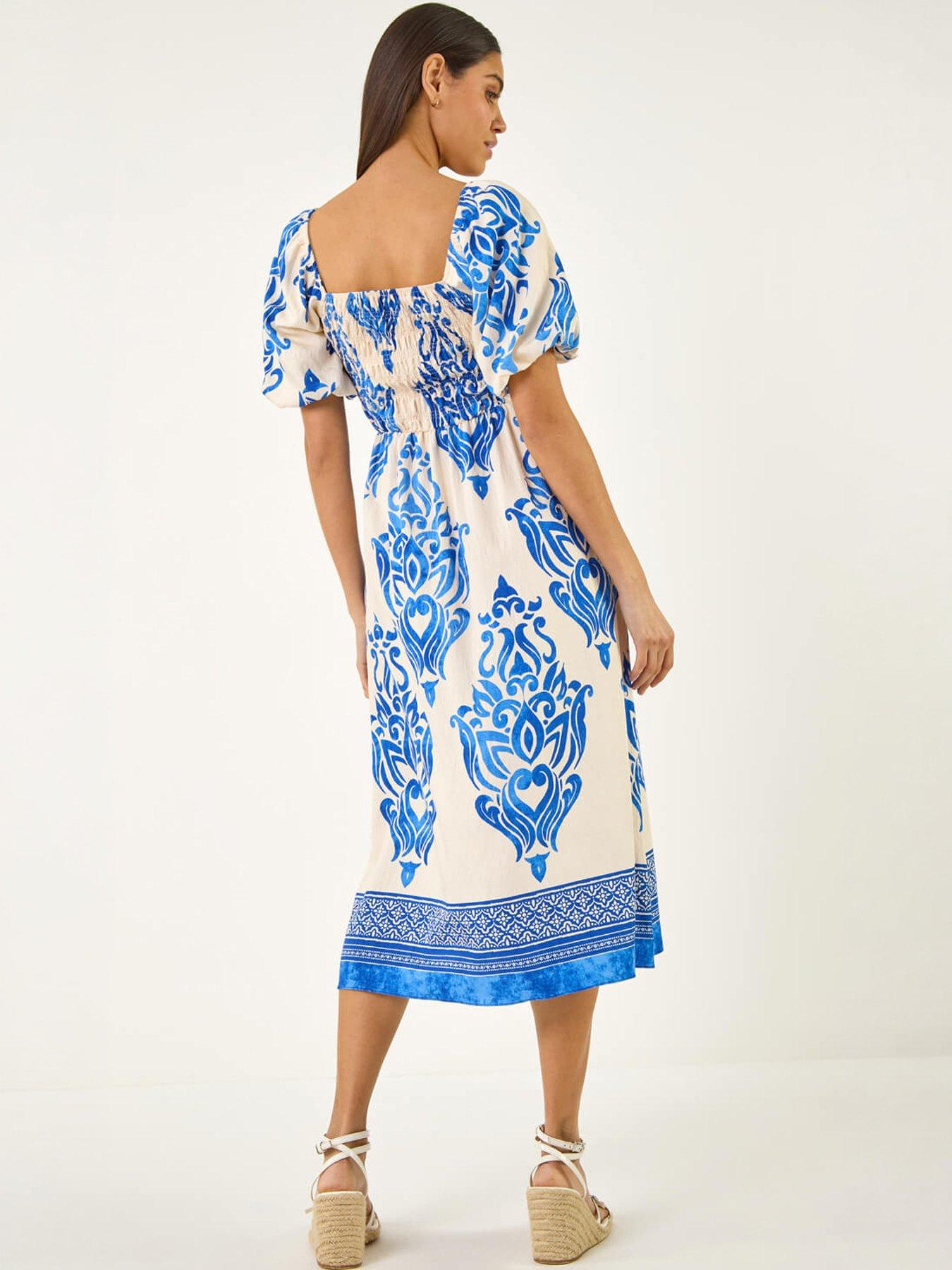  image of roman-border-print-puff-dress