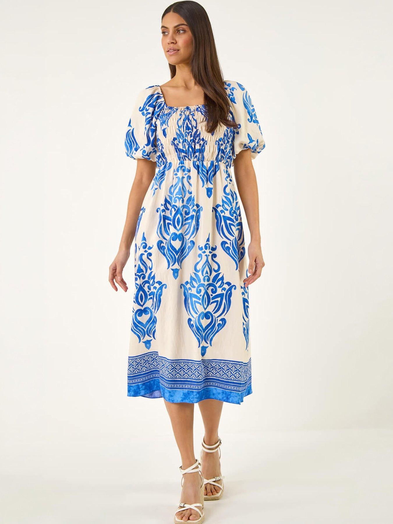  image of roman-border-print-puff-dress