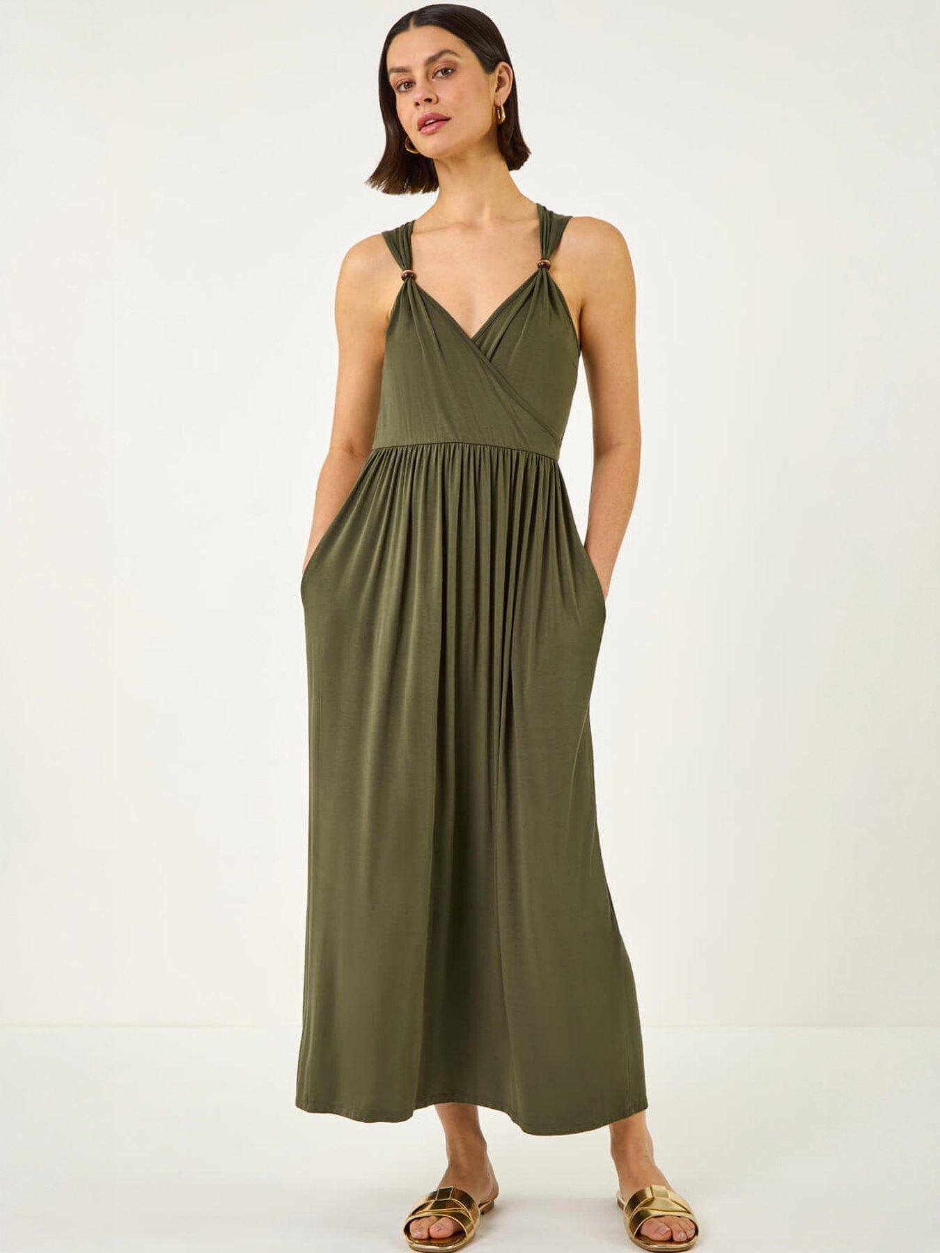 Roman Bead Detail Wrap Front Midi Dress
