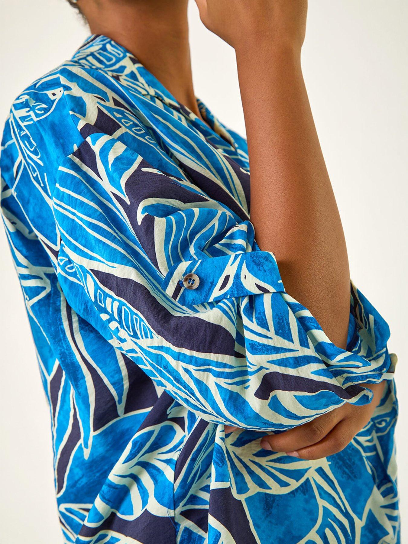 Image 2 of 5 of Roman Leaf Print Pleated Collared Top