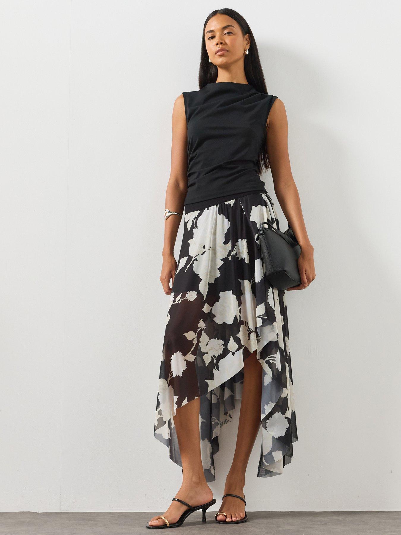 AllSaints Loria Raw Edge Maxi Skirt - Black