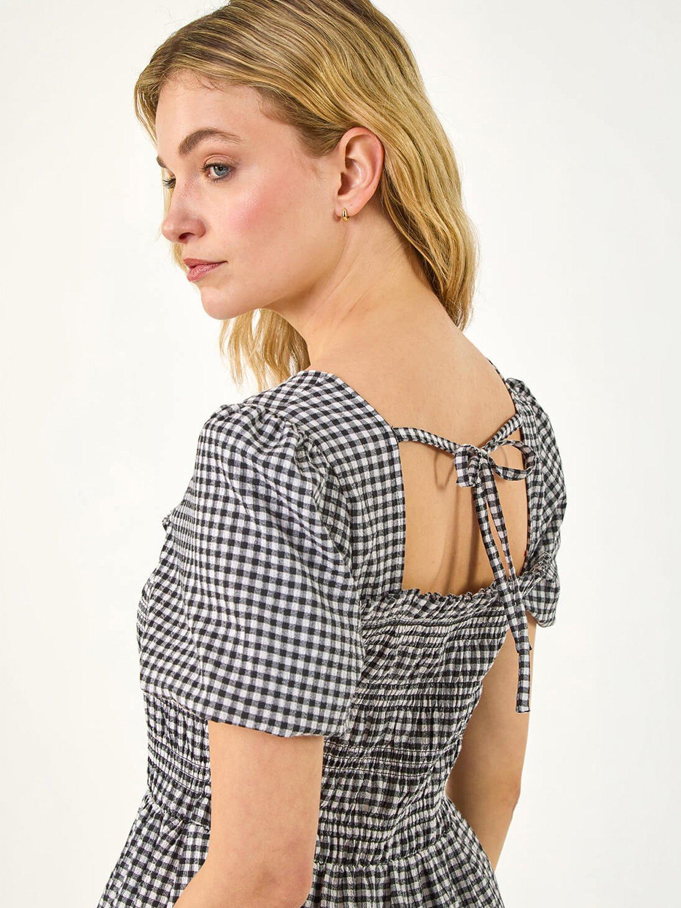 Image 2 of 5 of Roman Dusk Gingham Shirred Peplum Top