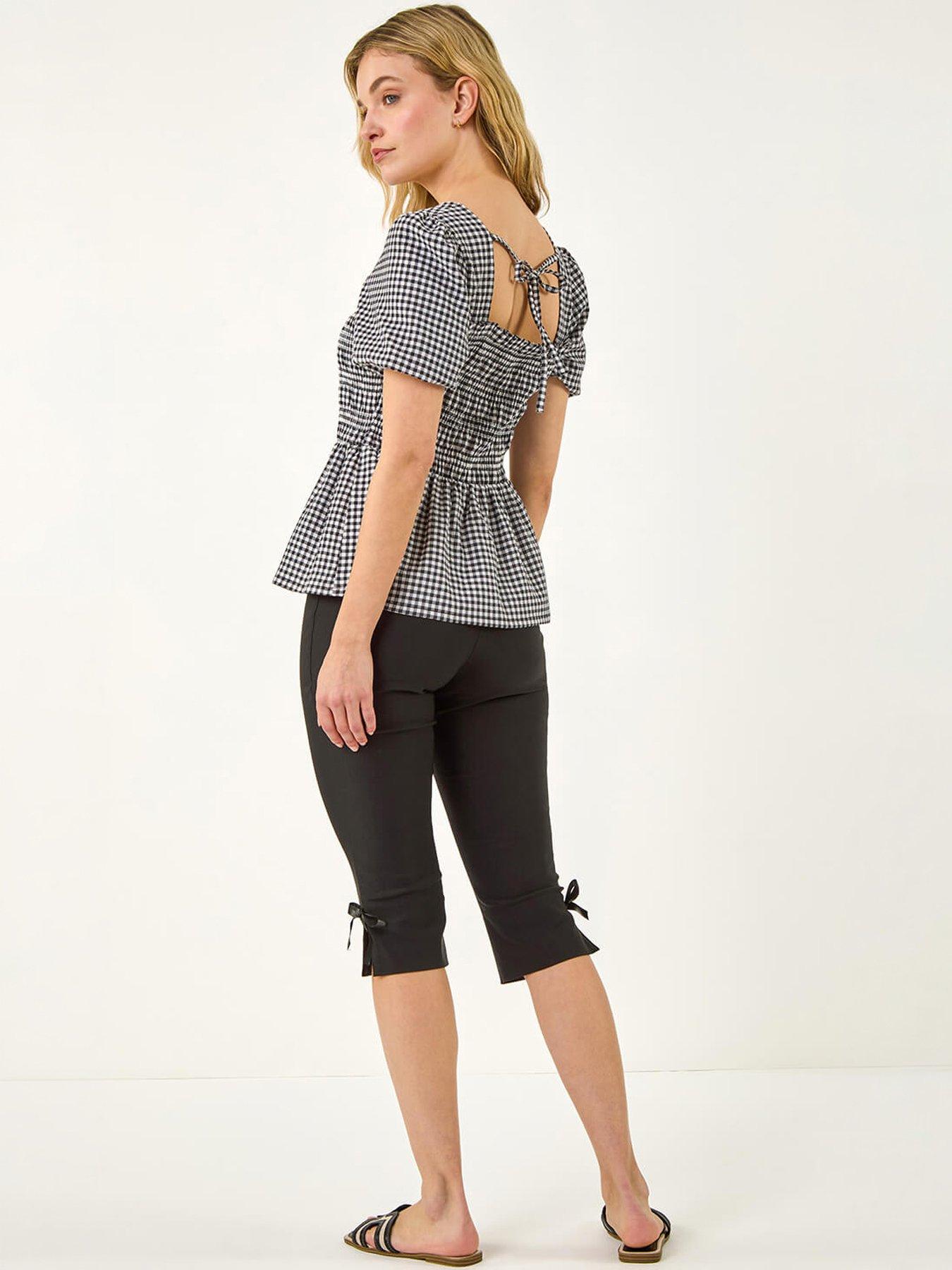 Image 4 of 5 of Roman Dusk Gingham Shirred Peplum Top