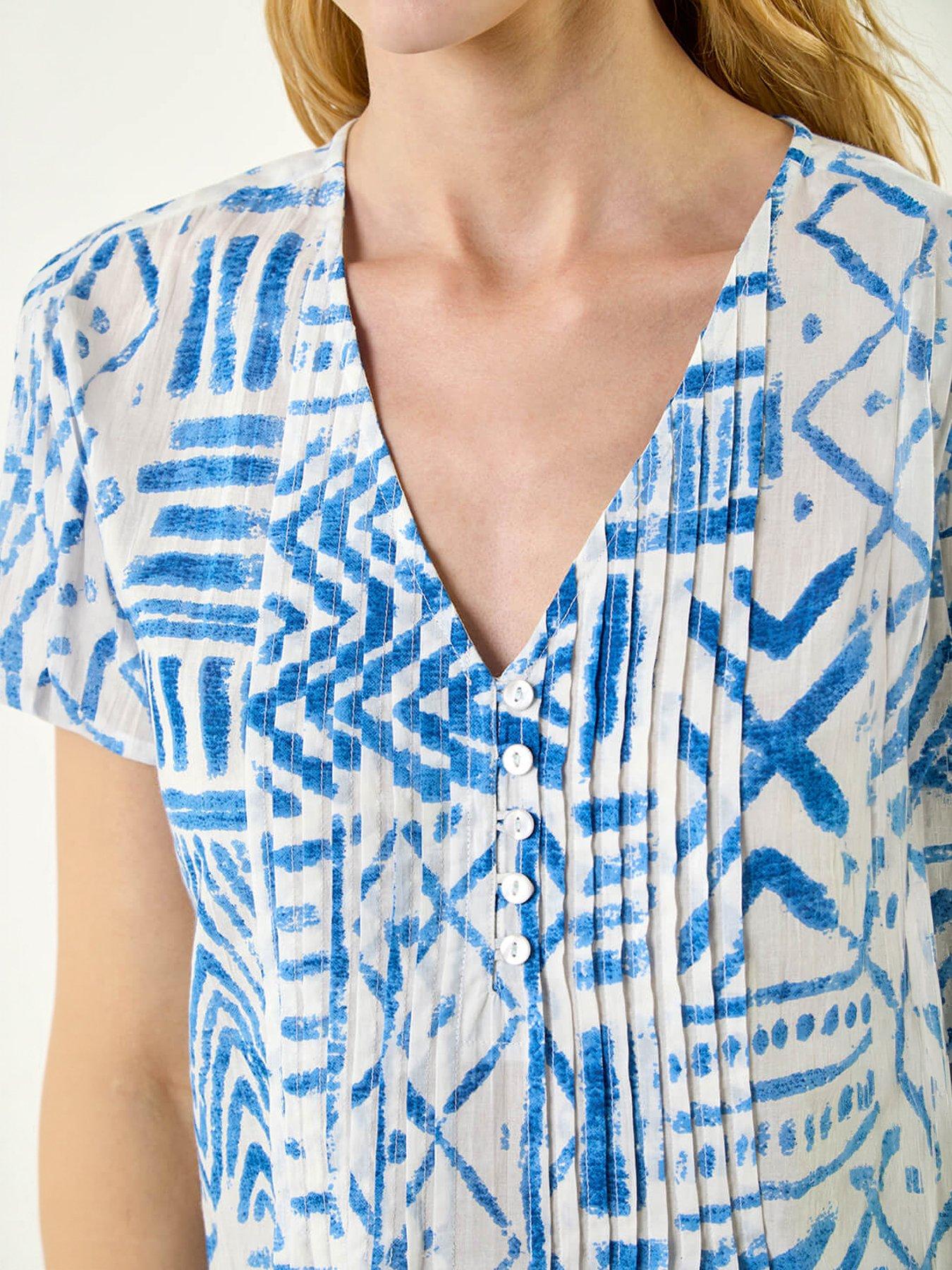 stillFront image of roman-abstract-print-v-neck-tunic-top