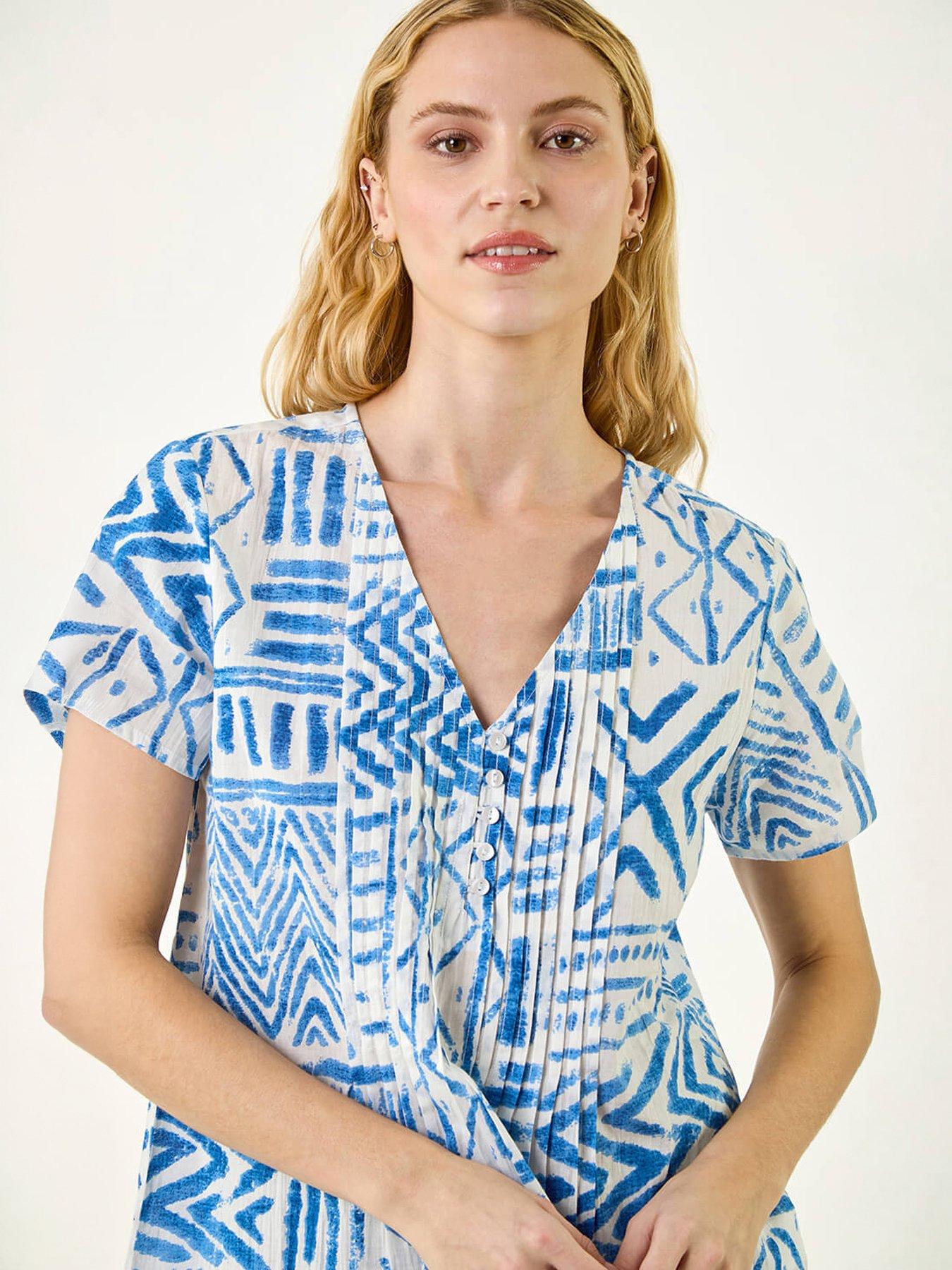  image of roman-abstract-print-v-neck-tunic-top