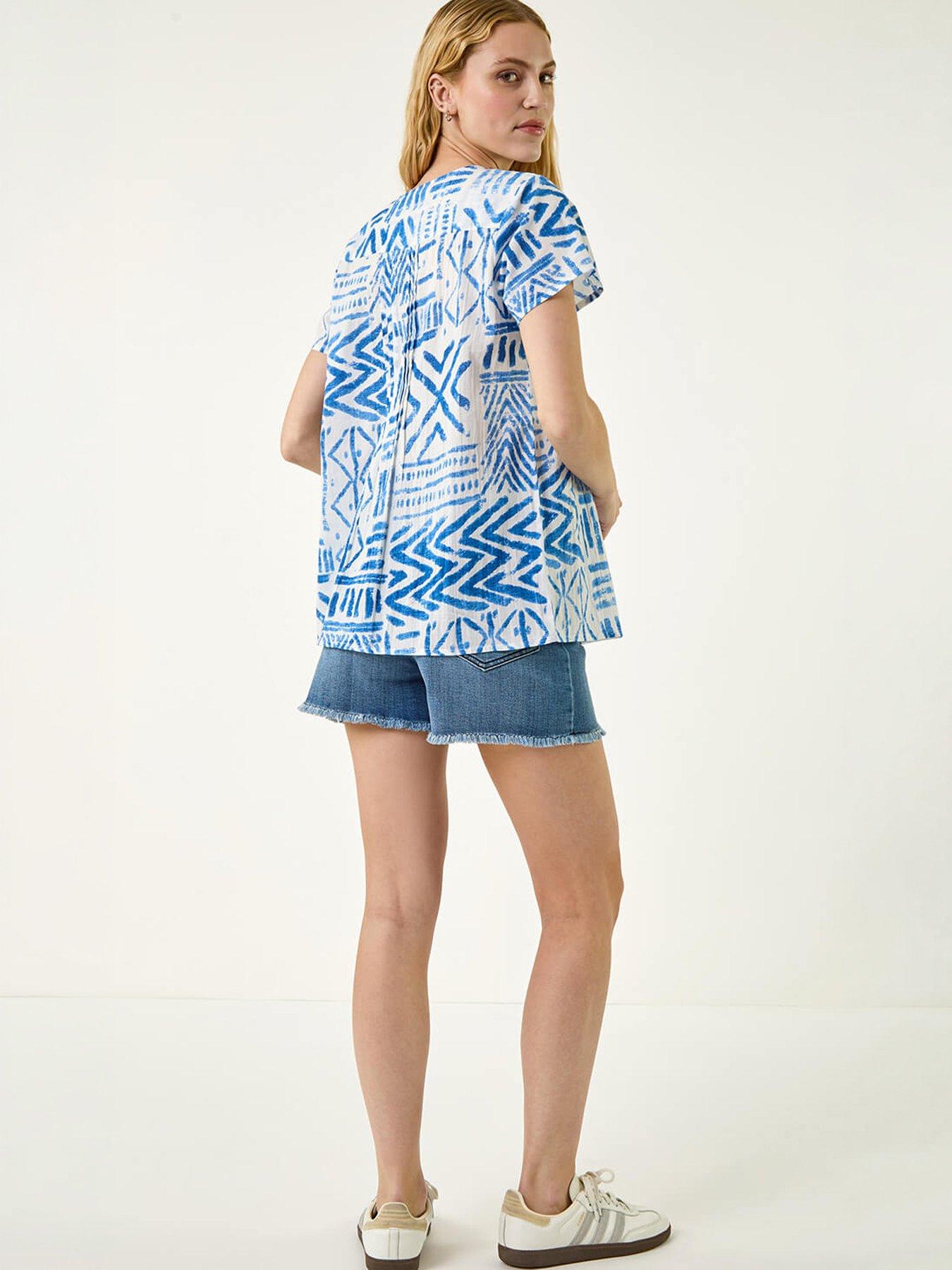  image of roman-abstract-print-v-neck-tunic-top