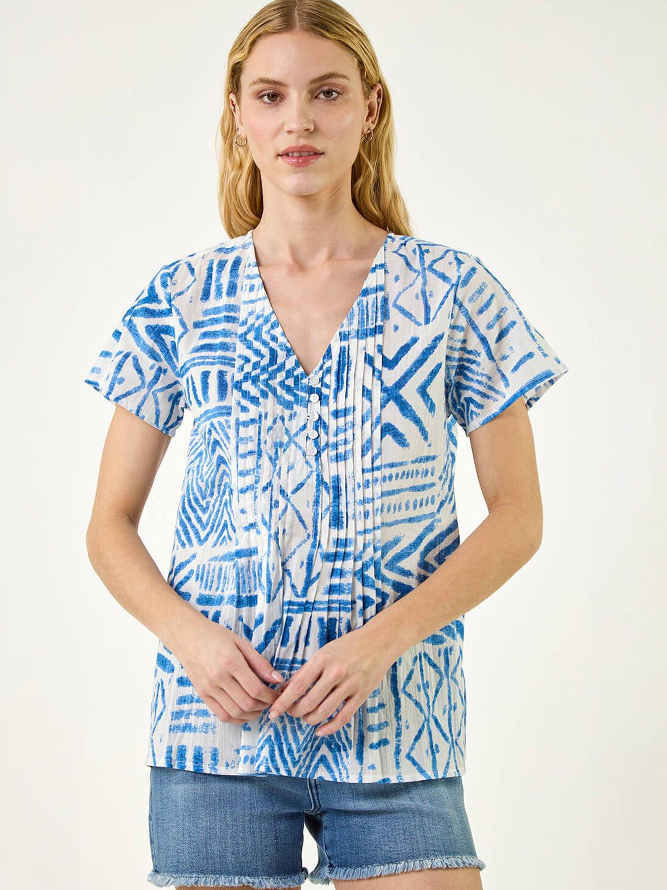  image of roman-abstract-print-v-neck-tunic-top