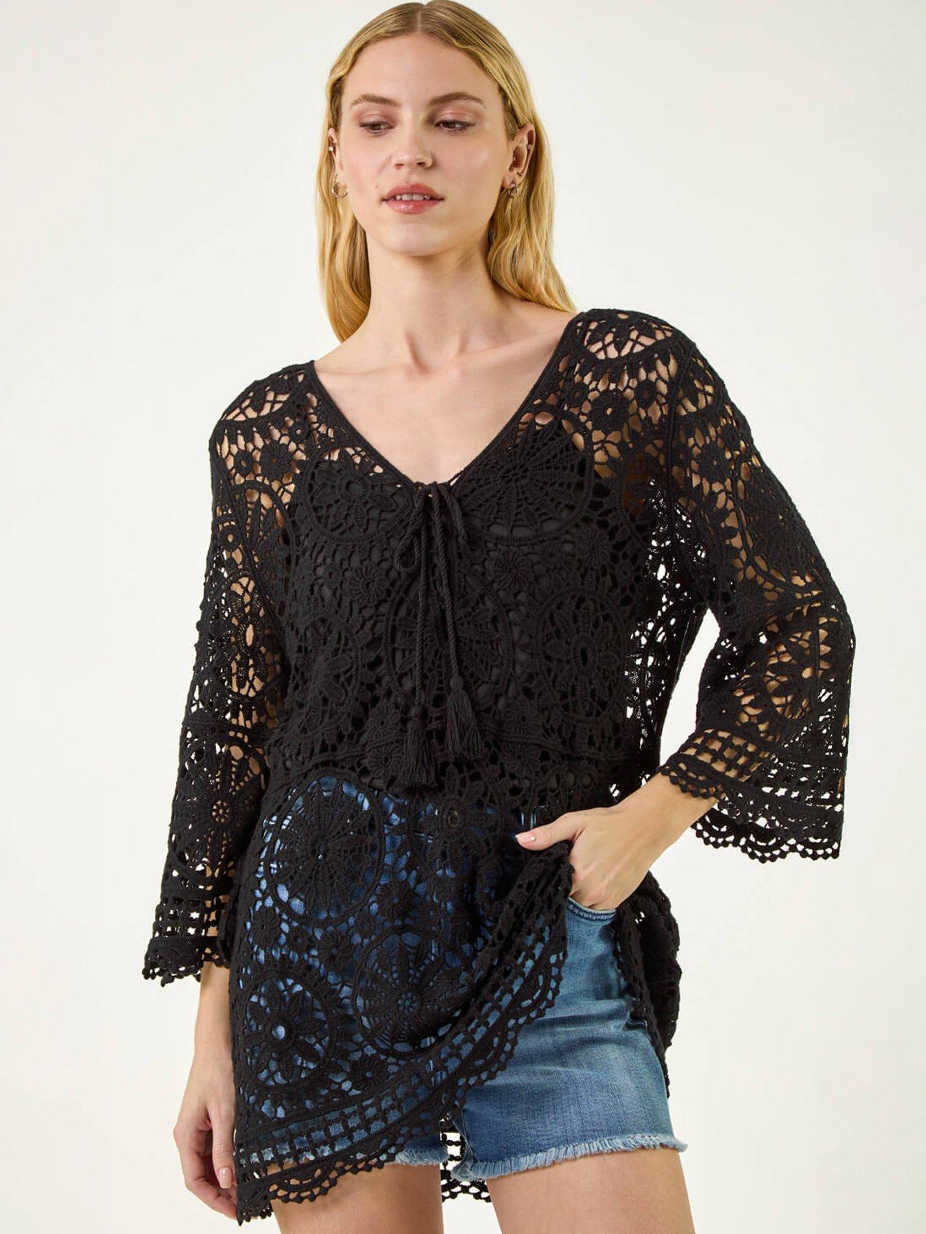  image of roman-crochet-tie-front-knit-tunic