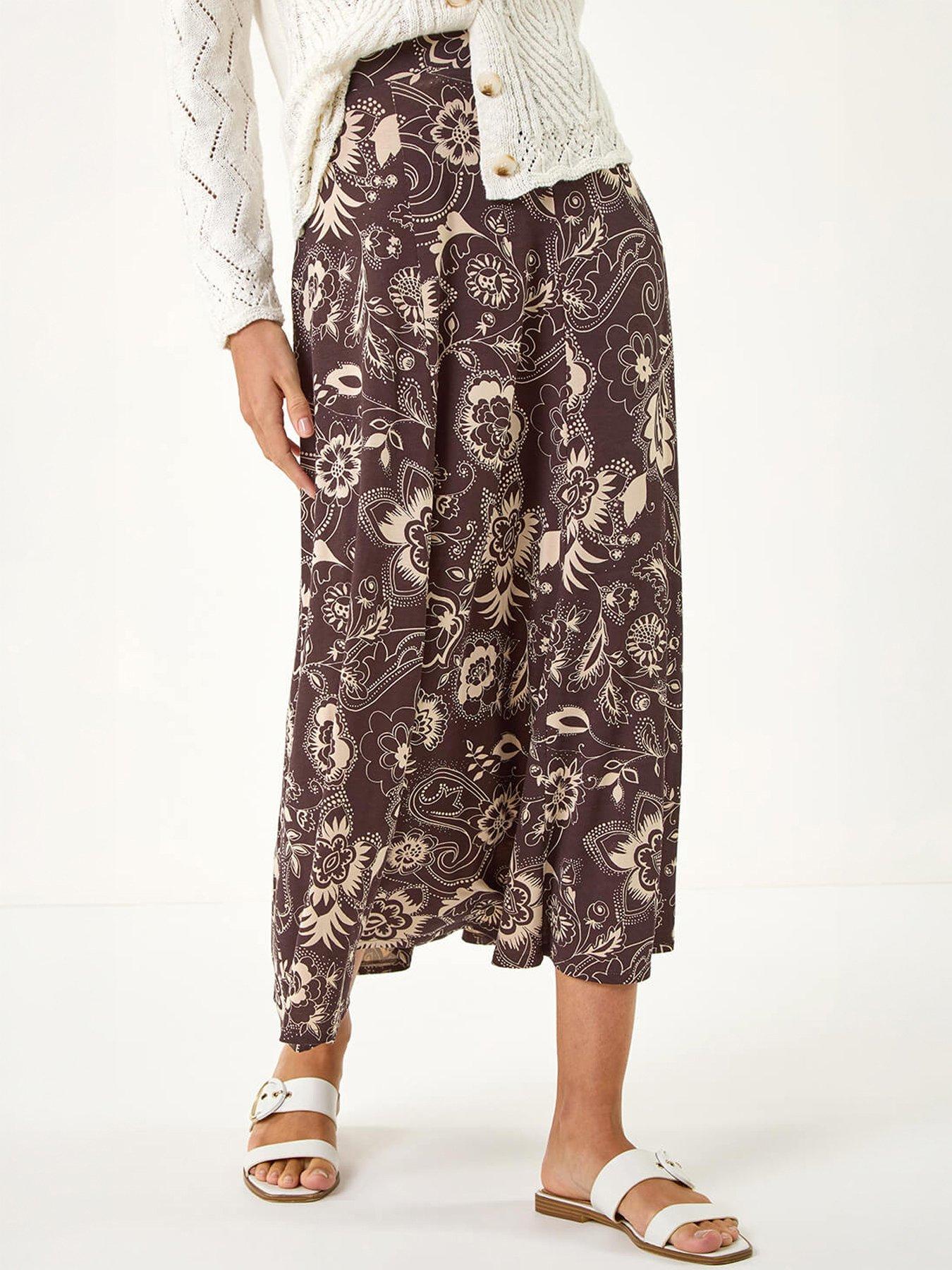 Roman Paisley Swirl Print Midi Skirt