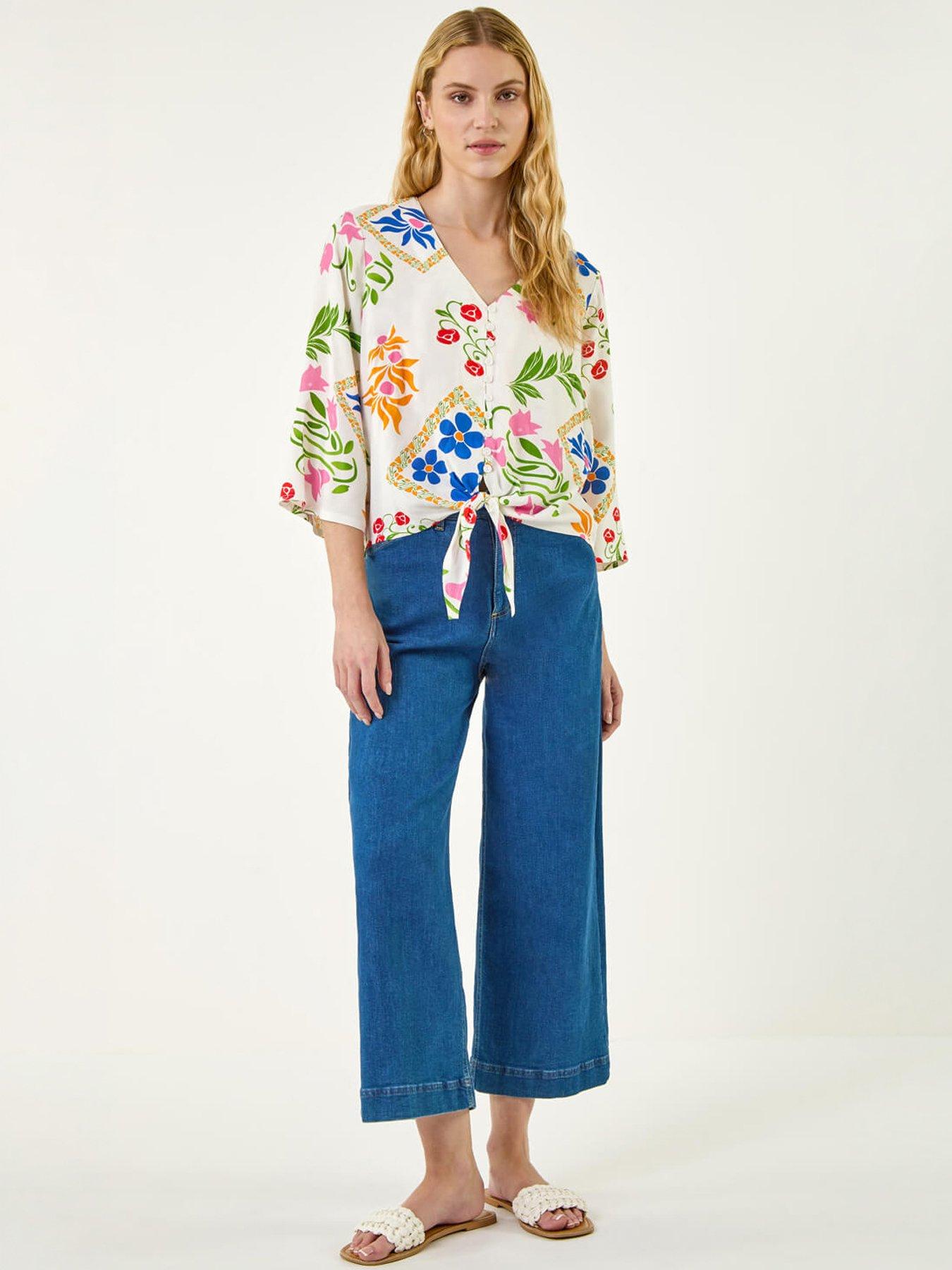 Image 3 of 5 of Roman Floral Tie Front Blouse