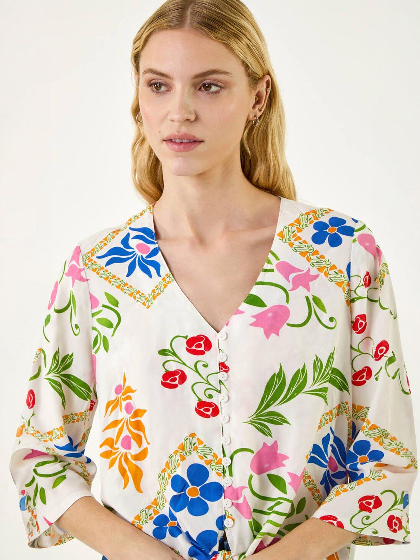 Image 4 of 5 of Roman Floral Tie Front Blouse