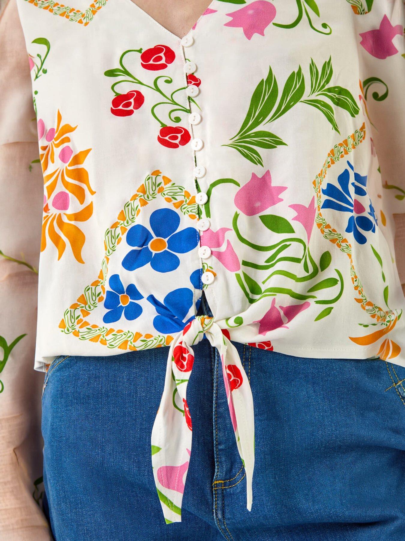 Image 5 of 5 of Roman Floral Tie Front Blouse