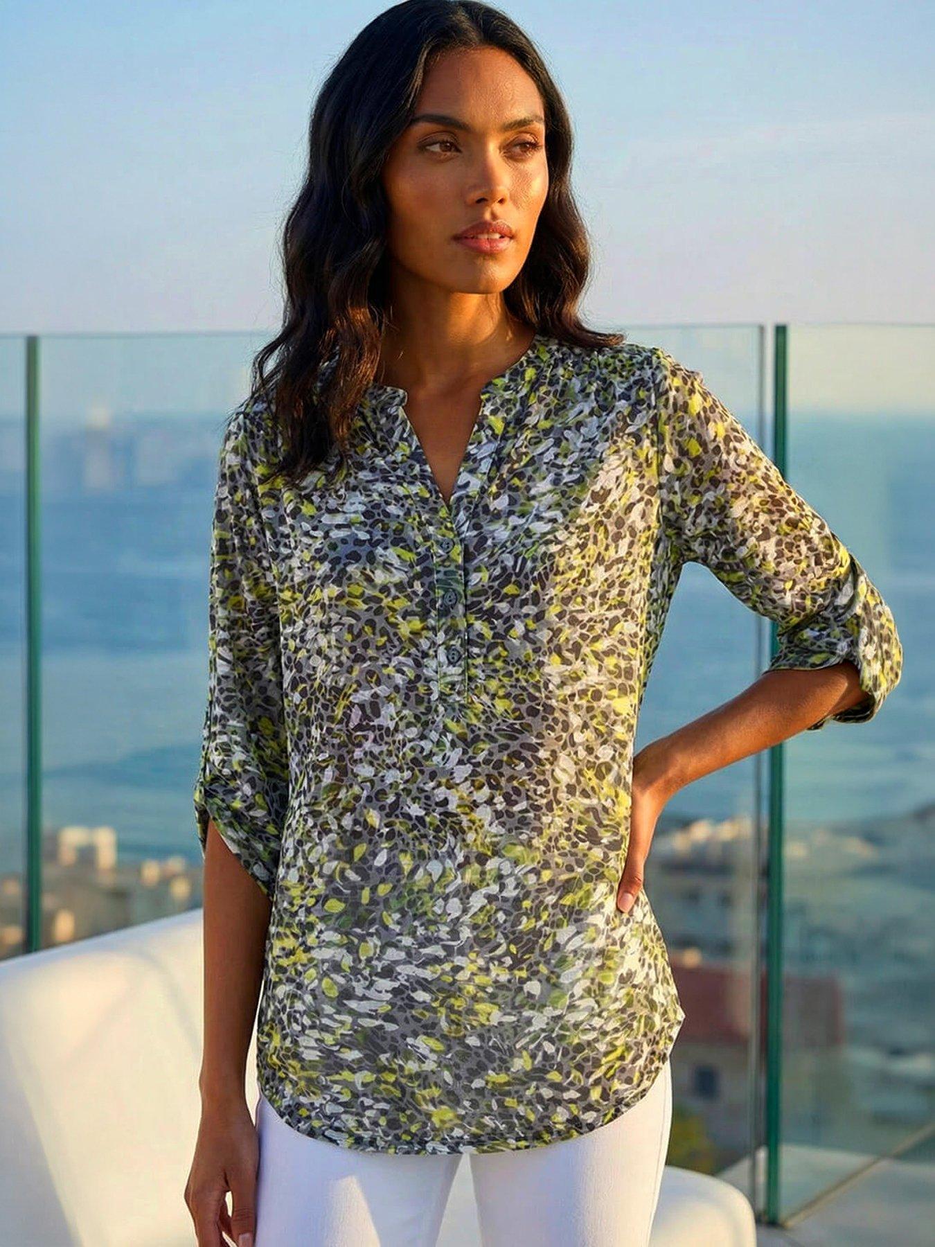 Roman Animal Print Burnout V-neck Shirt