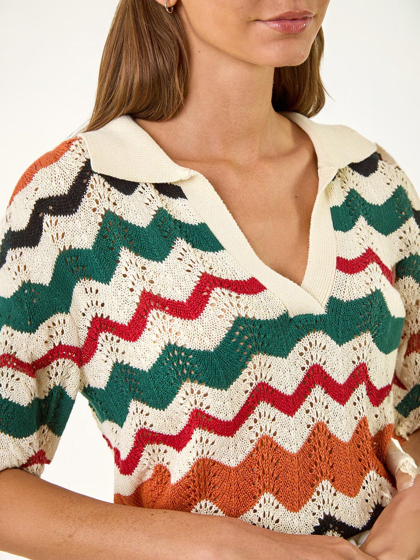 Image 2 of 5 of Roman Collar Wave Stripe Knit Top