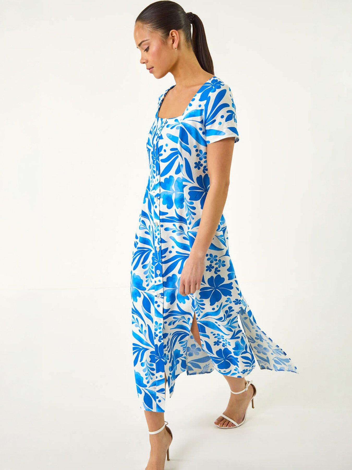 Roman Petite Floral Button Front Midi Dress