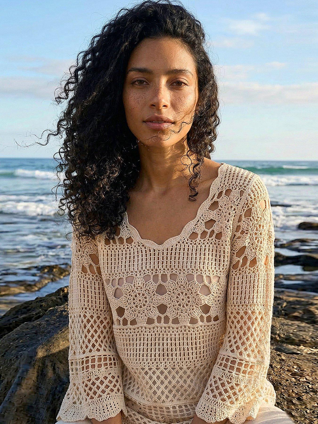 Roman Floral Crochet Tunic Top