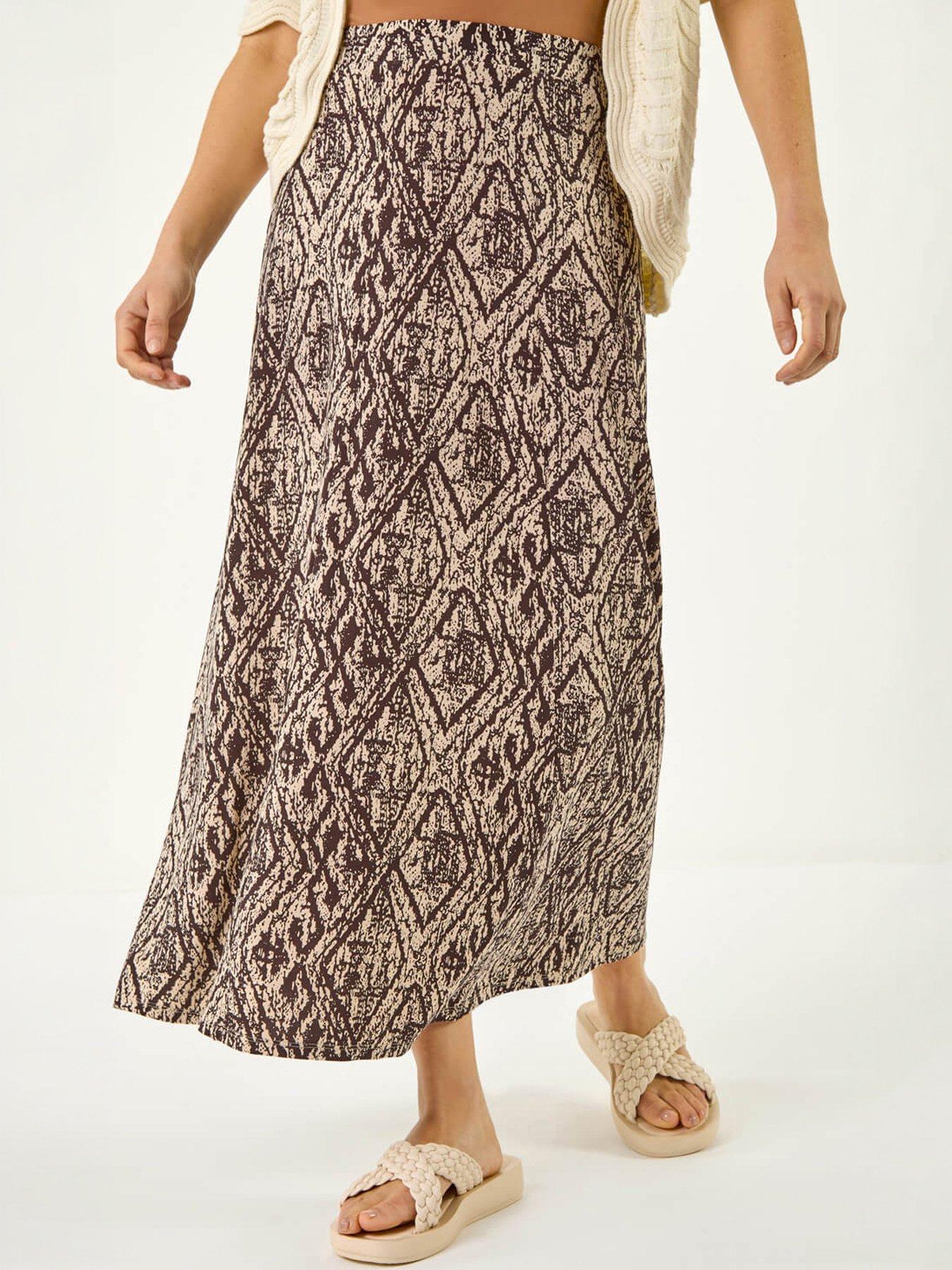 Roman Abstract Diamond Print Midi Skirt