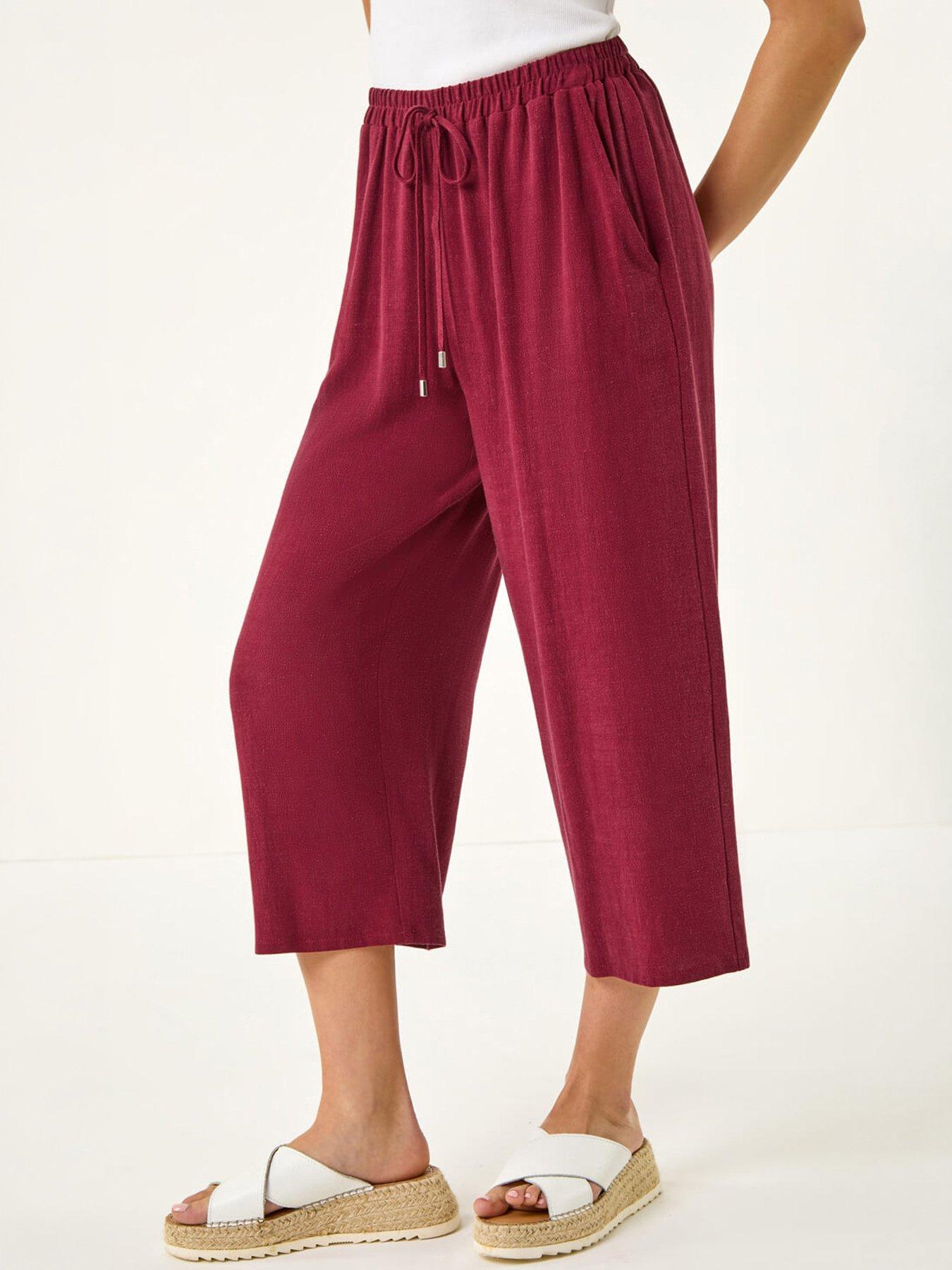 Roman Petite Linen Mix Wide Cropped Trousers