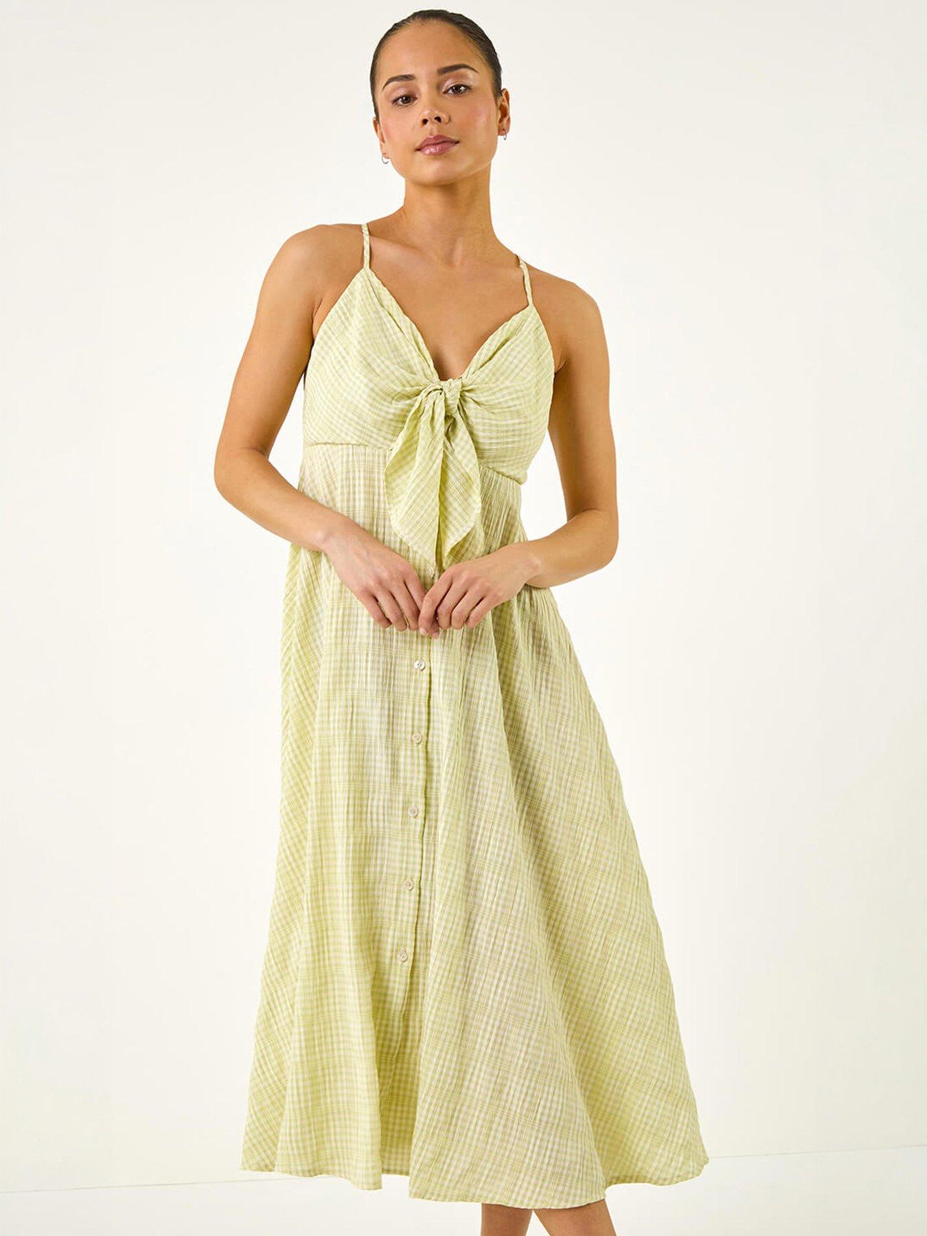 Image 1 of 5 of Roman Petite Gingham Twist Front Dress