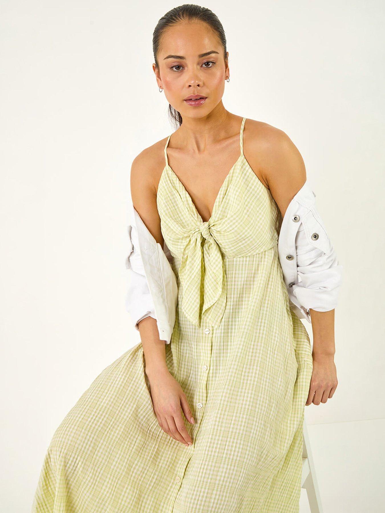 Image 3 of 5 of Roman Petite Gingham Twist Front Dress
