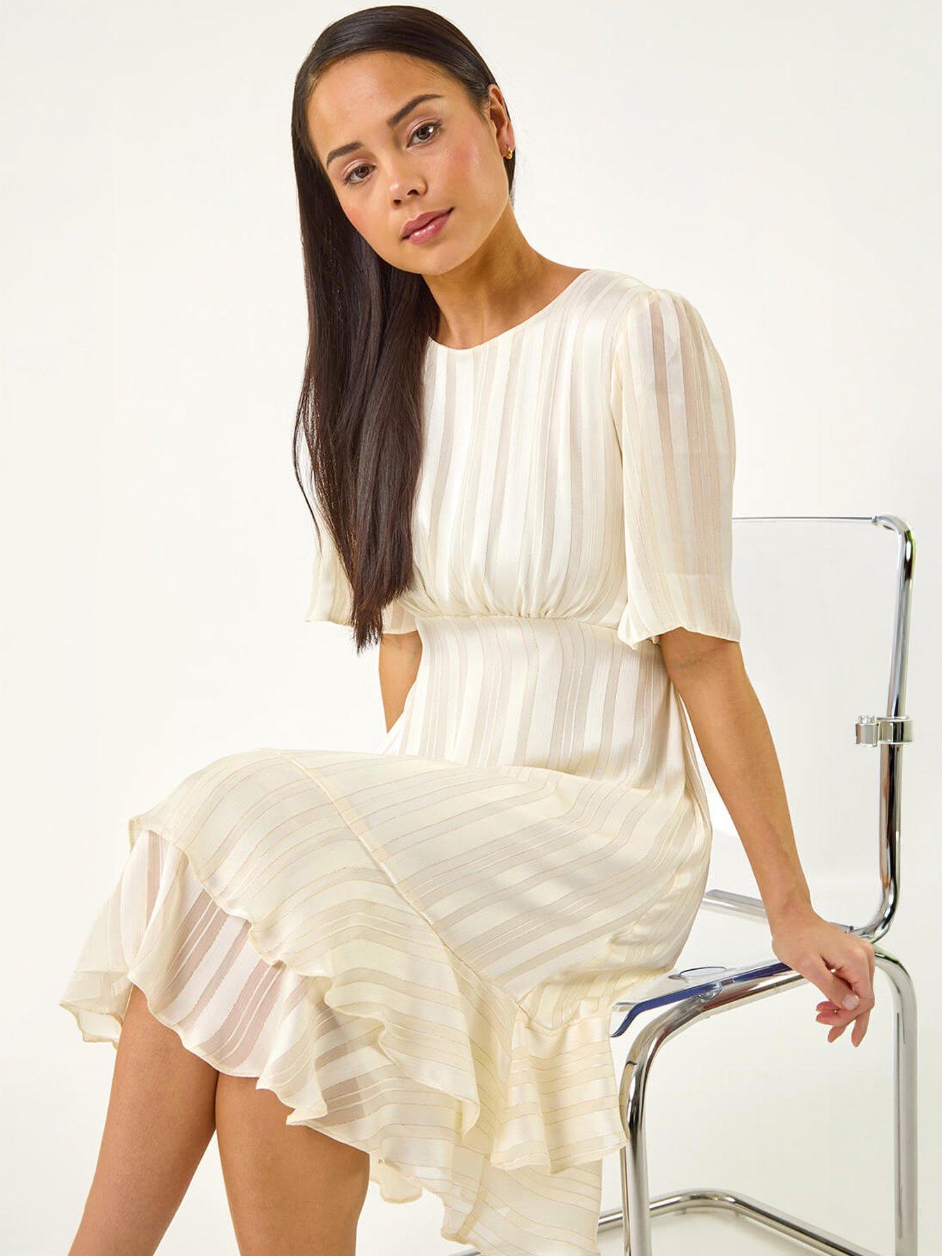 Roman Petite Stripe Frill Hem Midi Dress