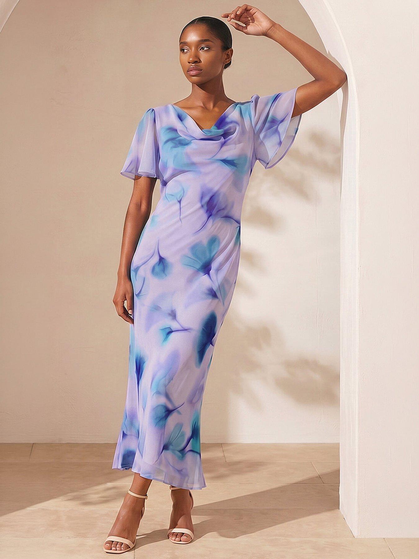 Roman Petite Floral Cowl Neck Midi Dress
