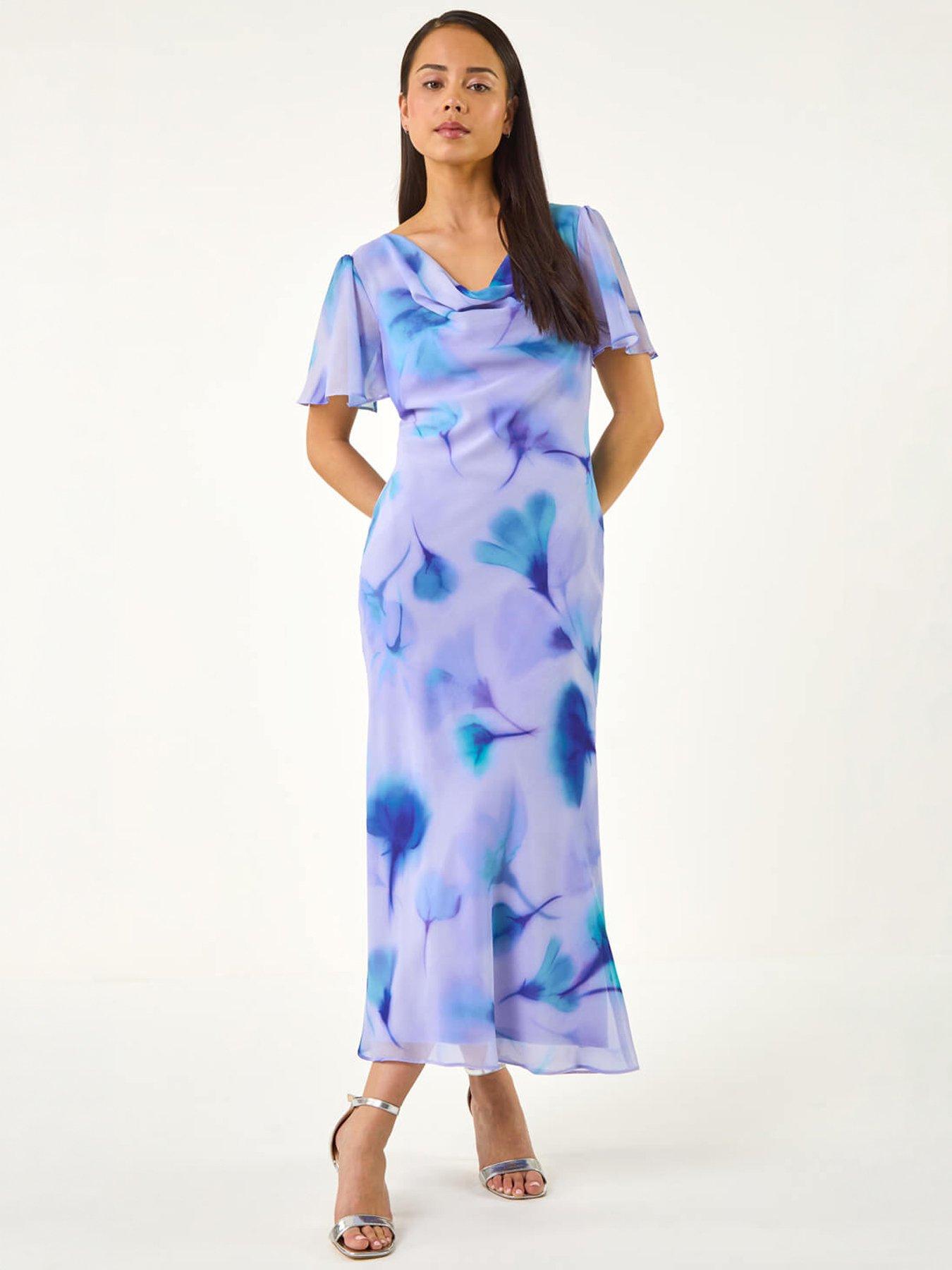 Image 5 of 5 of Roman Petite Floral Cowl Neck Midi Dress