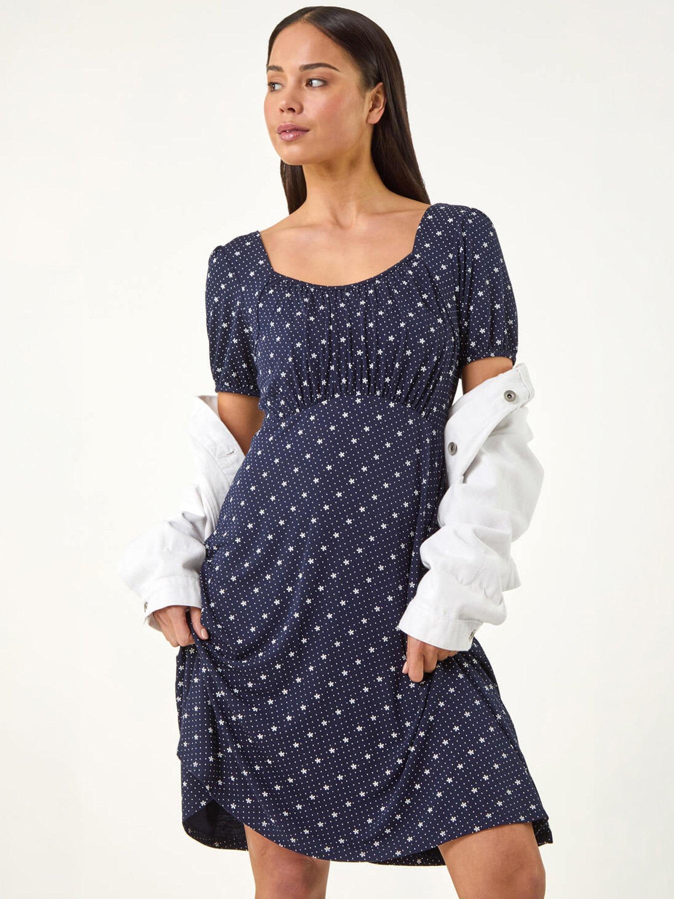 Roman Petite Floral Polka Dot Stretch Dress