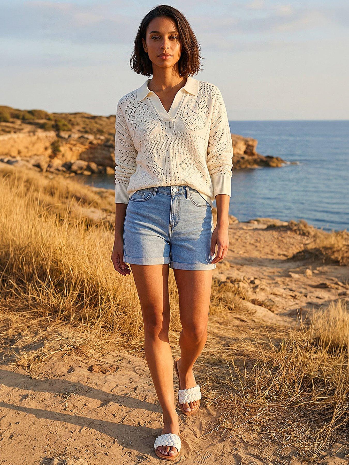 front image of roman-dusk-openwork-collared-knit-jumper