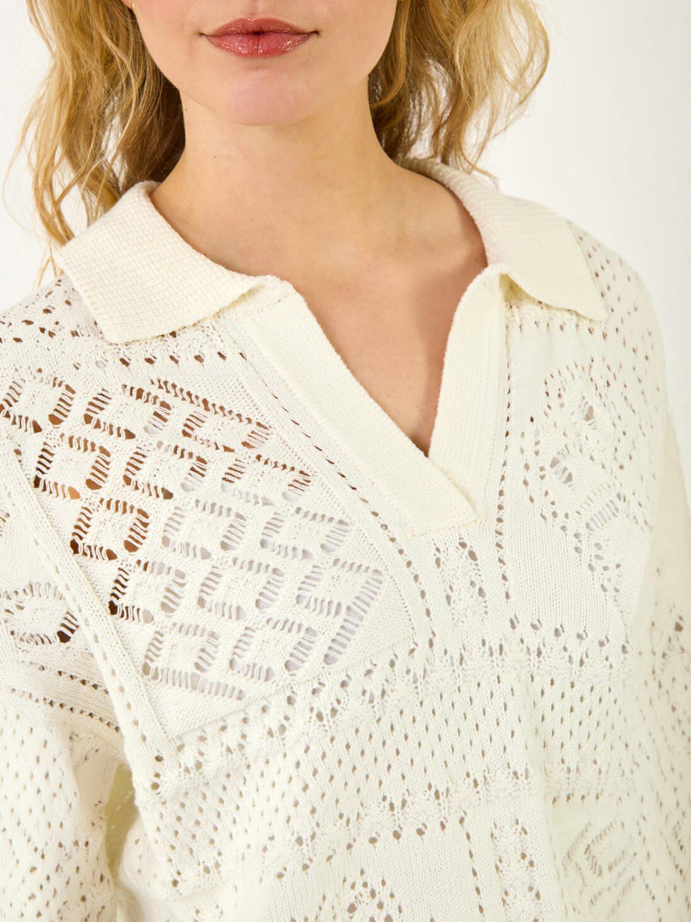 stillFront image of roman-dusk-openwork-collared-knit-jumper