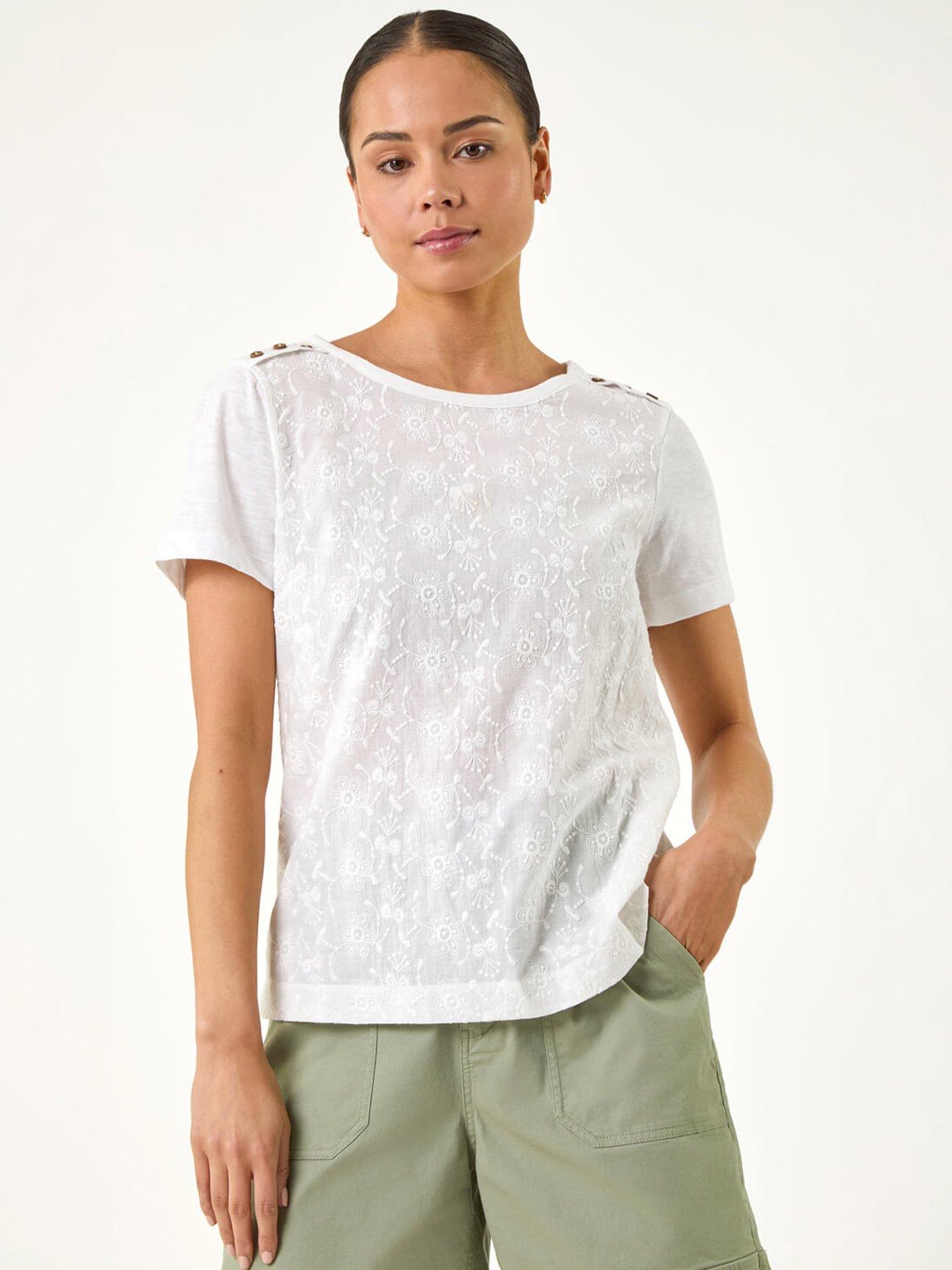  image of roman-petite-contrast-embroidered-top