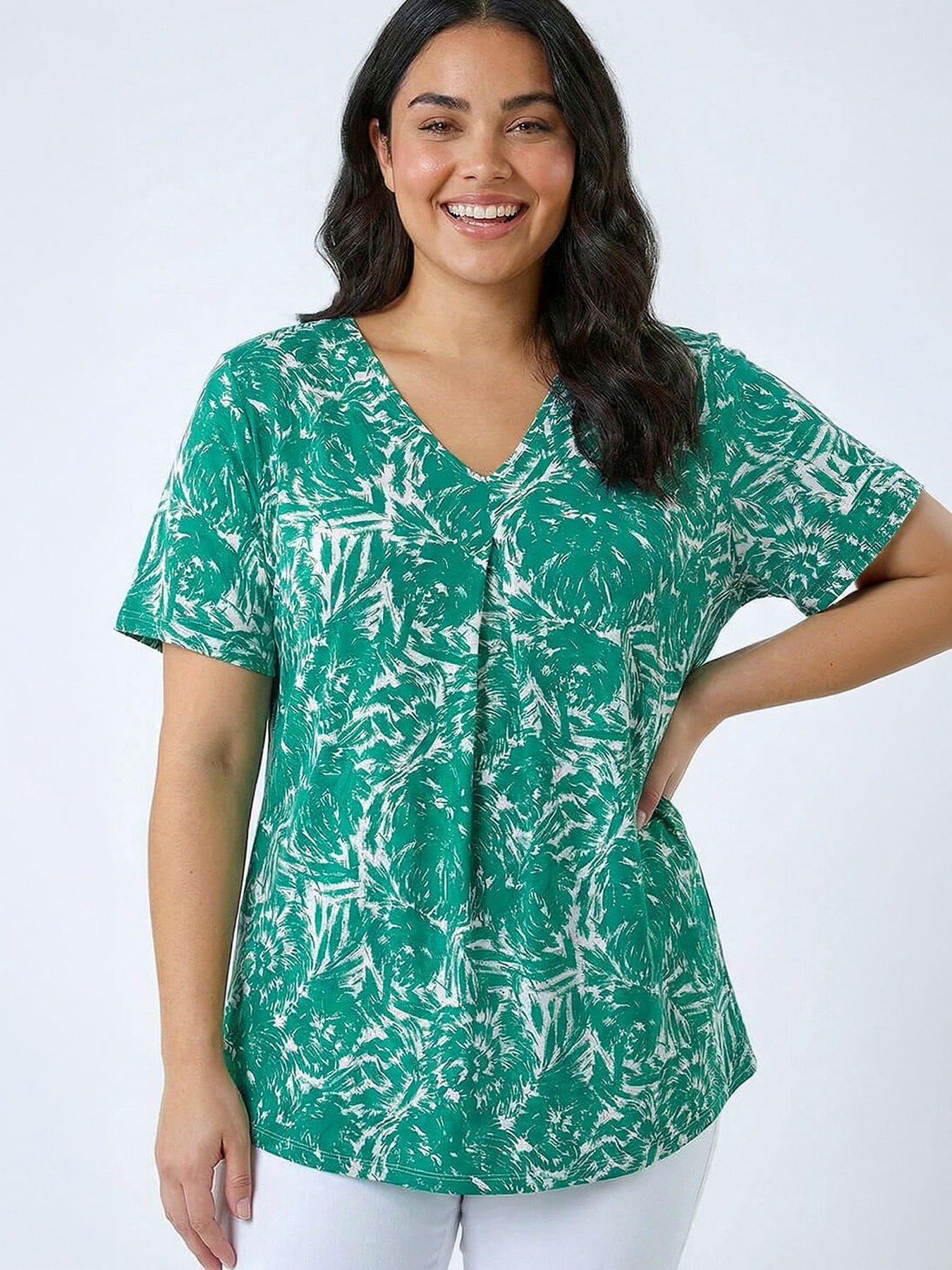 Roman Curve Abstract Print V-neck Top