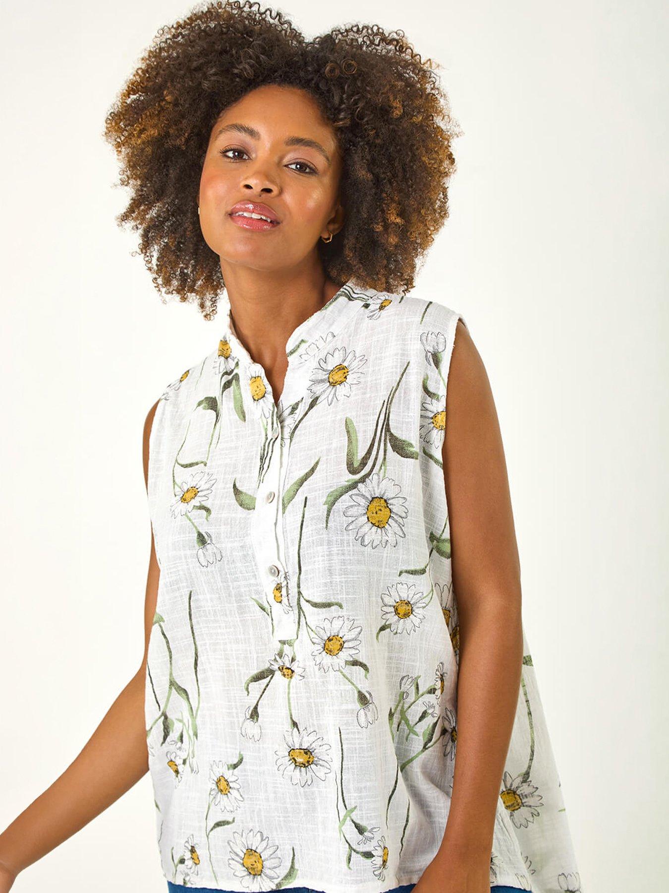 Image 3 of 5 of Roman Daisy Print V-neck Vest