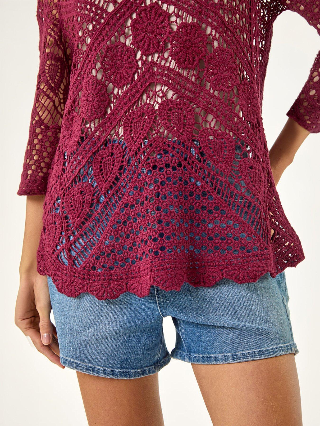  image of roman-crochet-lace-v-neck-open-knit