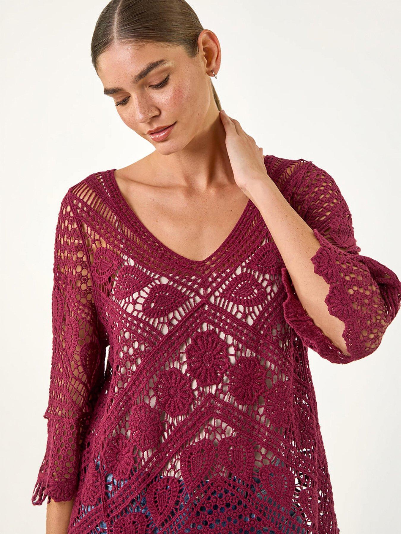 image of roman-crochet-lace-v-neck-open-knit