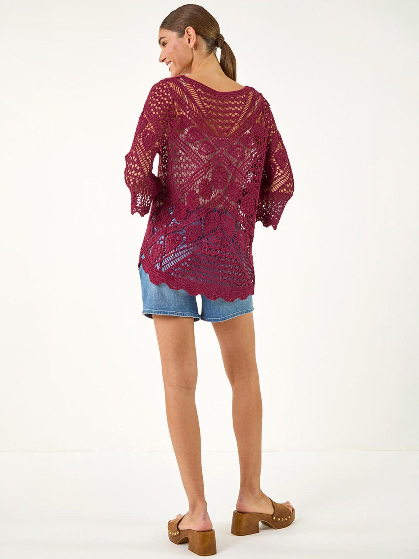  image of roman-crochet-lace-v-neck-open-knit