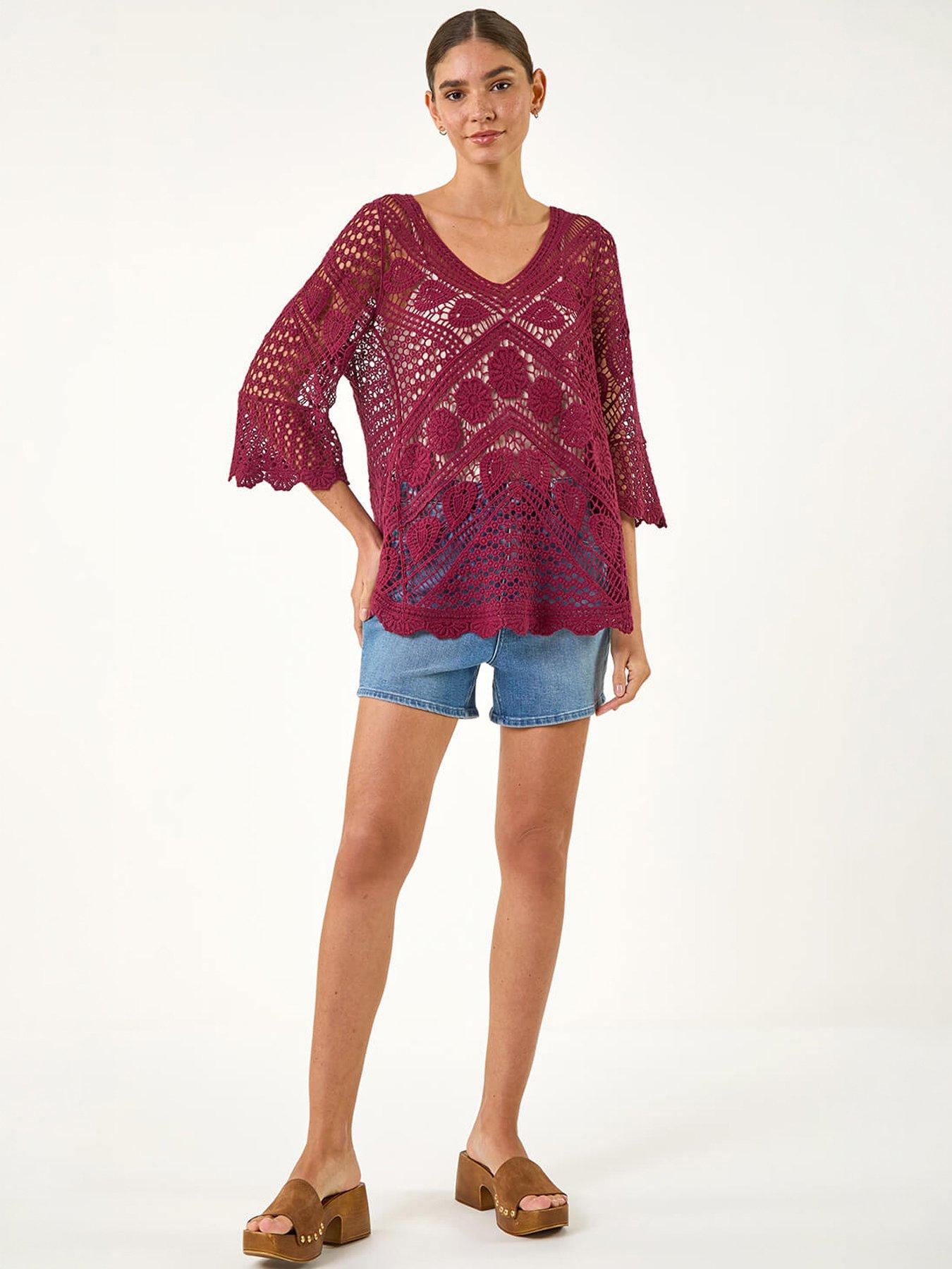  image of roman-crochet-lace-v-neck-open-knit