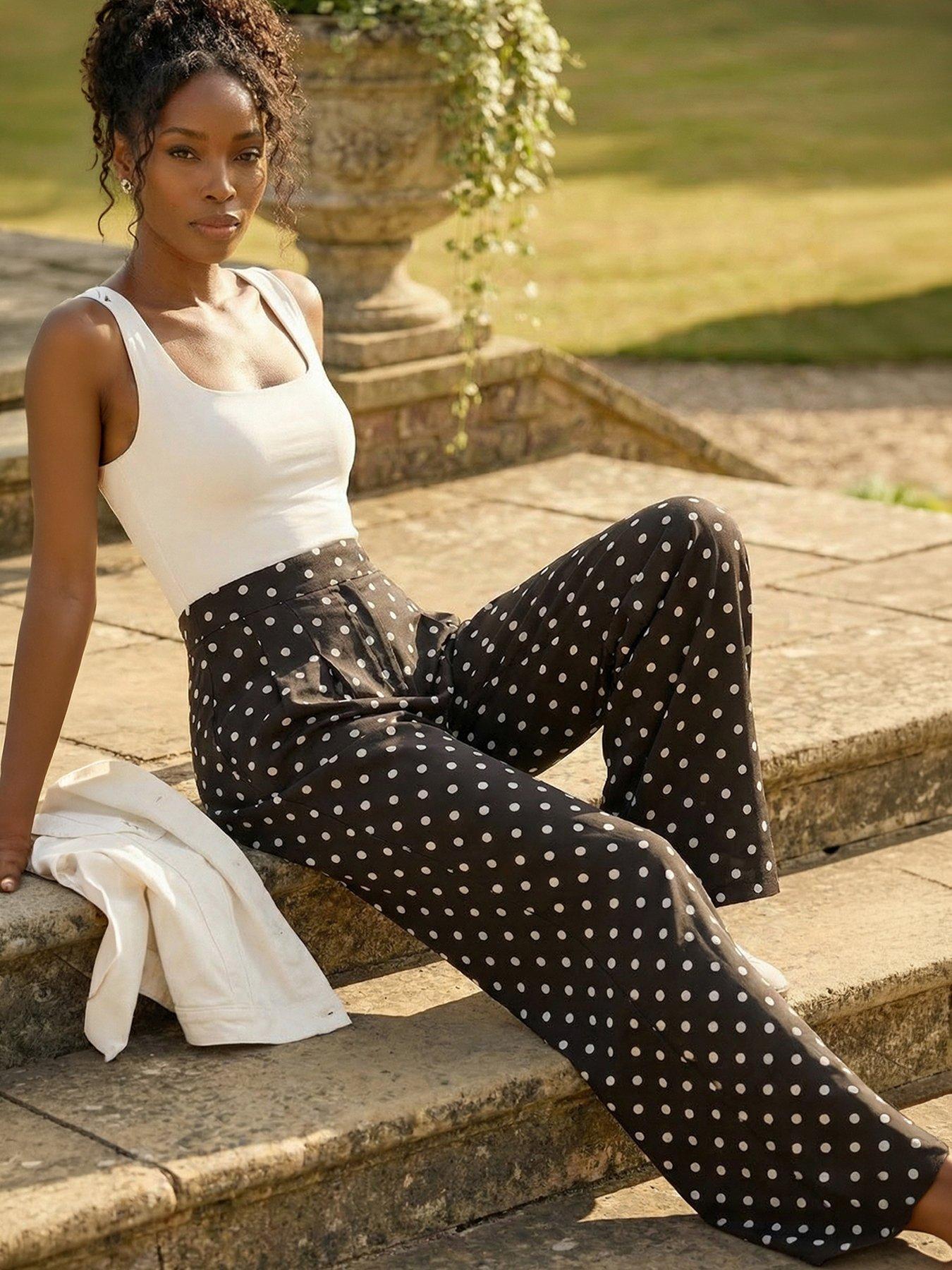 front image of roman-spot-print-wide-leg-trouser