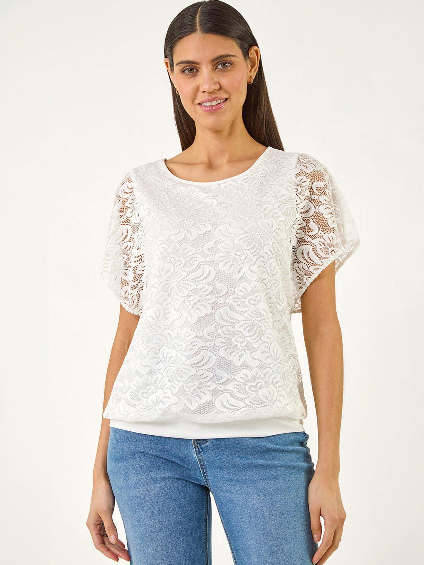 Image 1 of 5 of Roman Lace Stretch Banded Hem Top