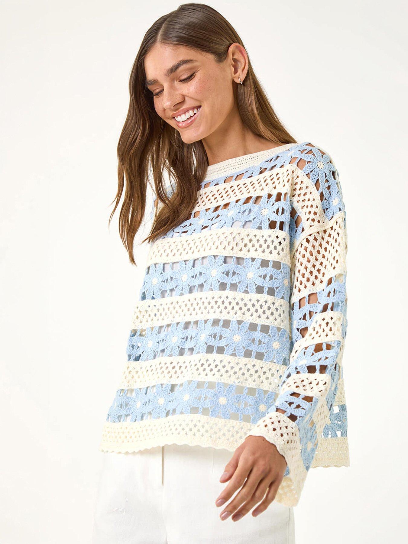 Roman Floral Stripe Crochet Knit Jumper