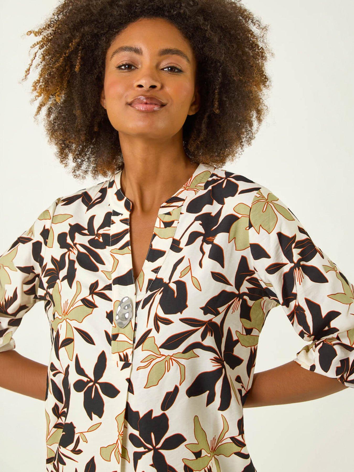 Image 3 of 5 of Roman Floral Buttoned V-neck Top