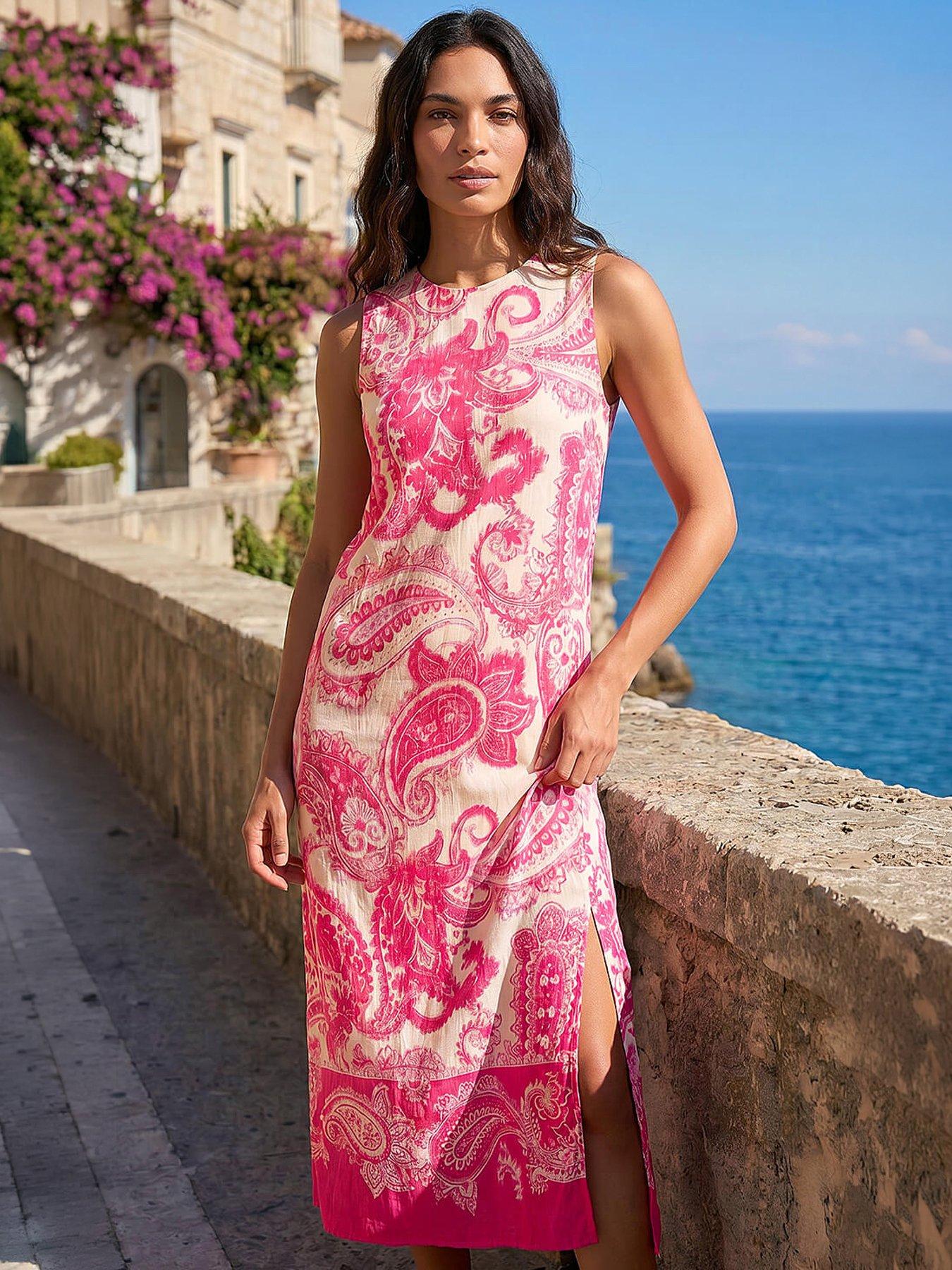 Roman Paisley Print A-line Midi Dress