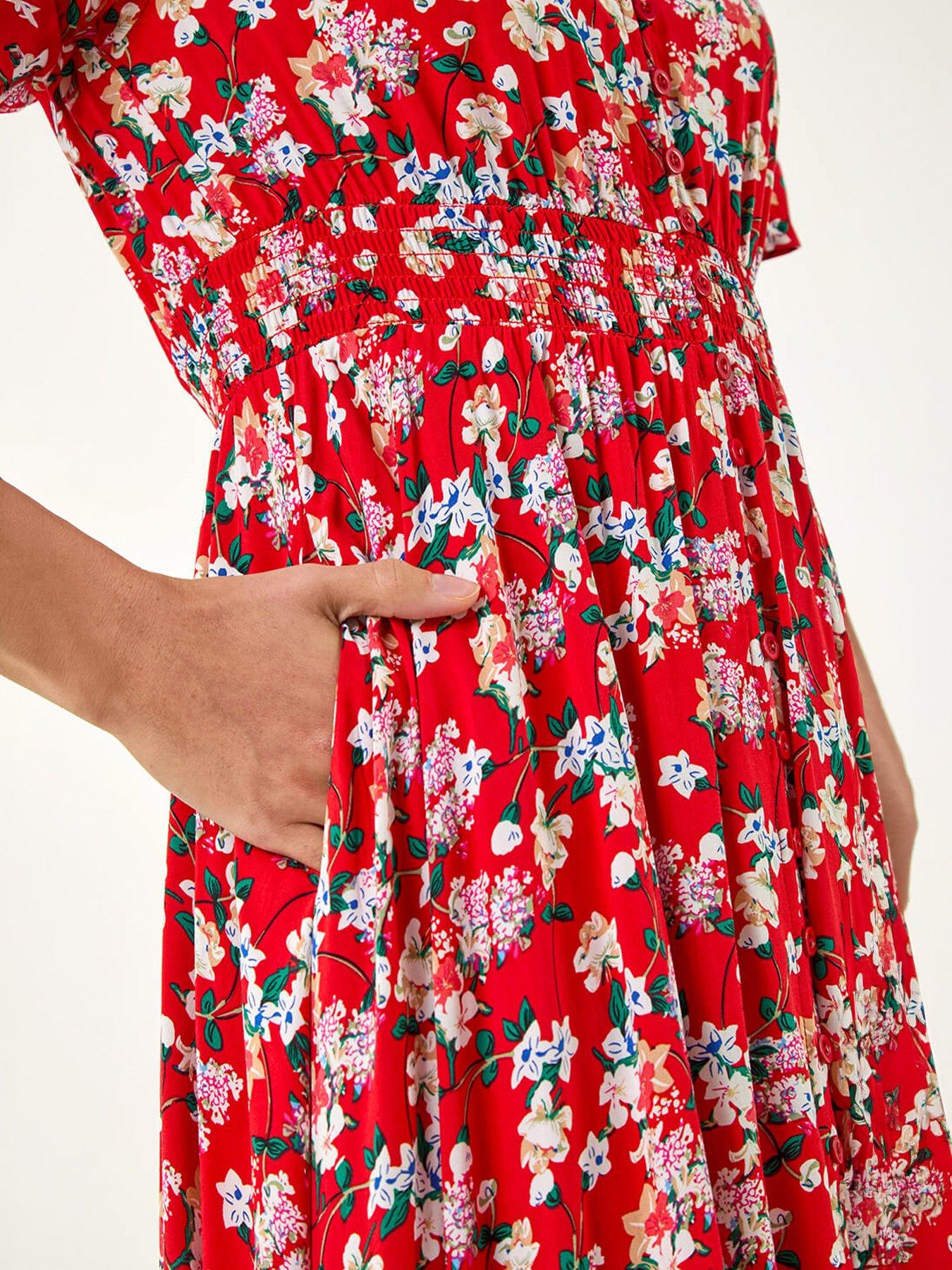  image of roman-floral-print-button-midi-dress
