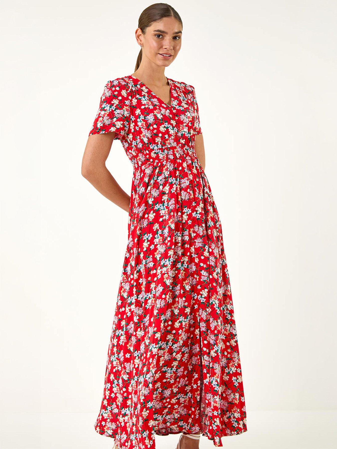  image of roman-floral-print-button-midi-dress