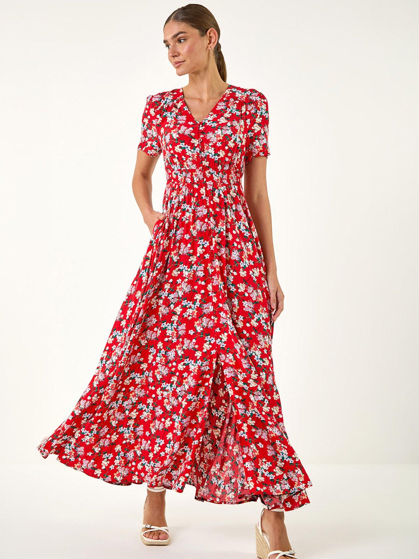  image of roman-floral-print-button-midi-dress