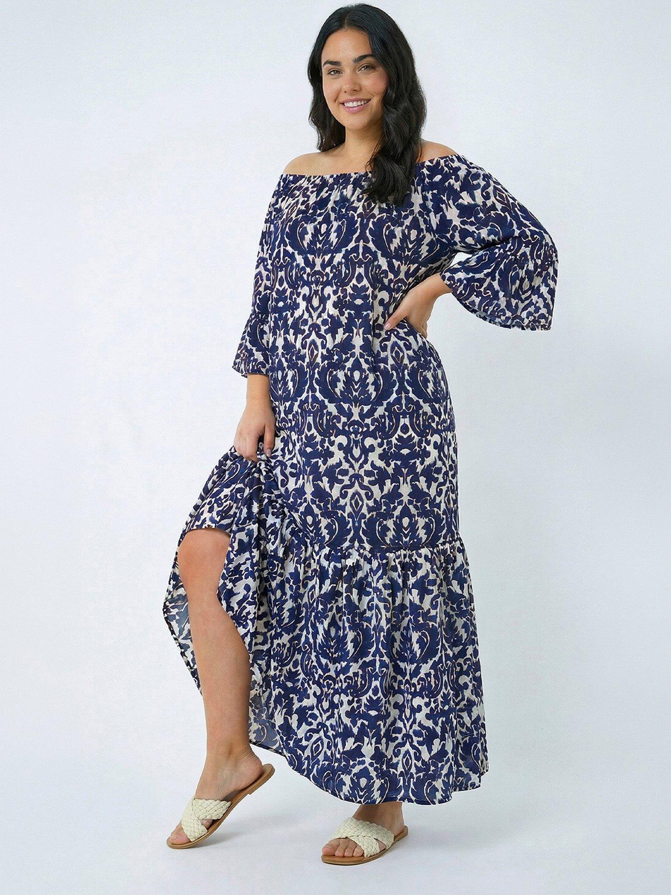 Roman Curve Printed Bardot Maxi Dress