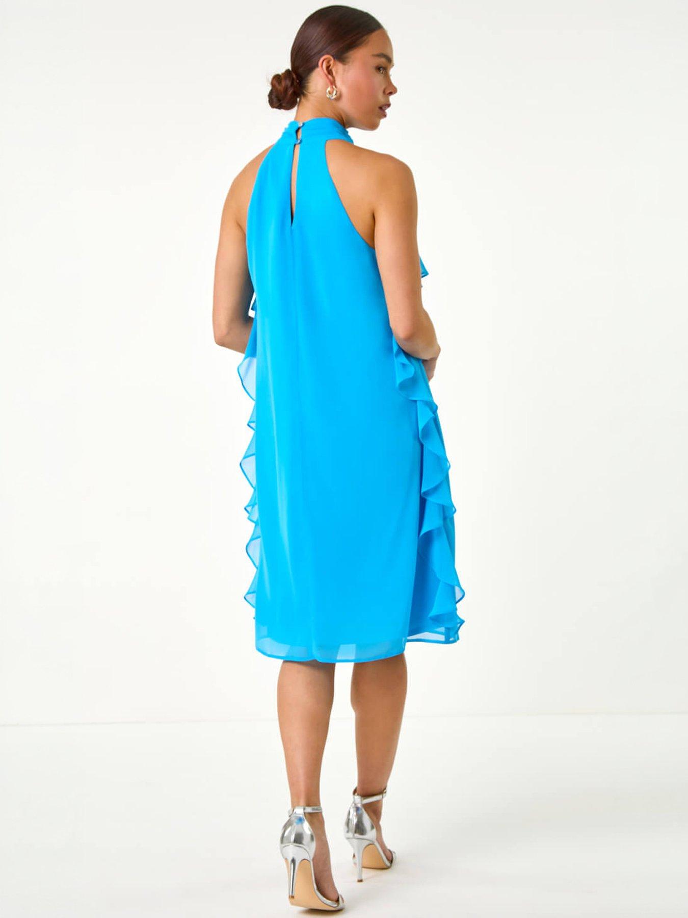 Image 4 of 5 of Roman Petite Halter Neck Ruffle Shift Dress