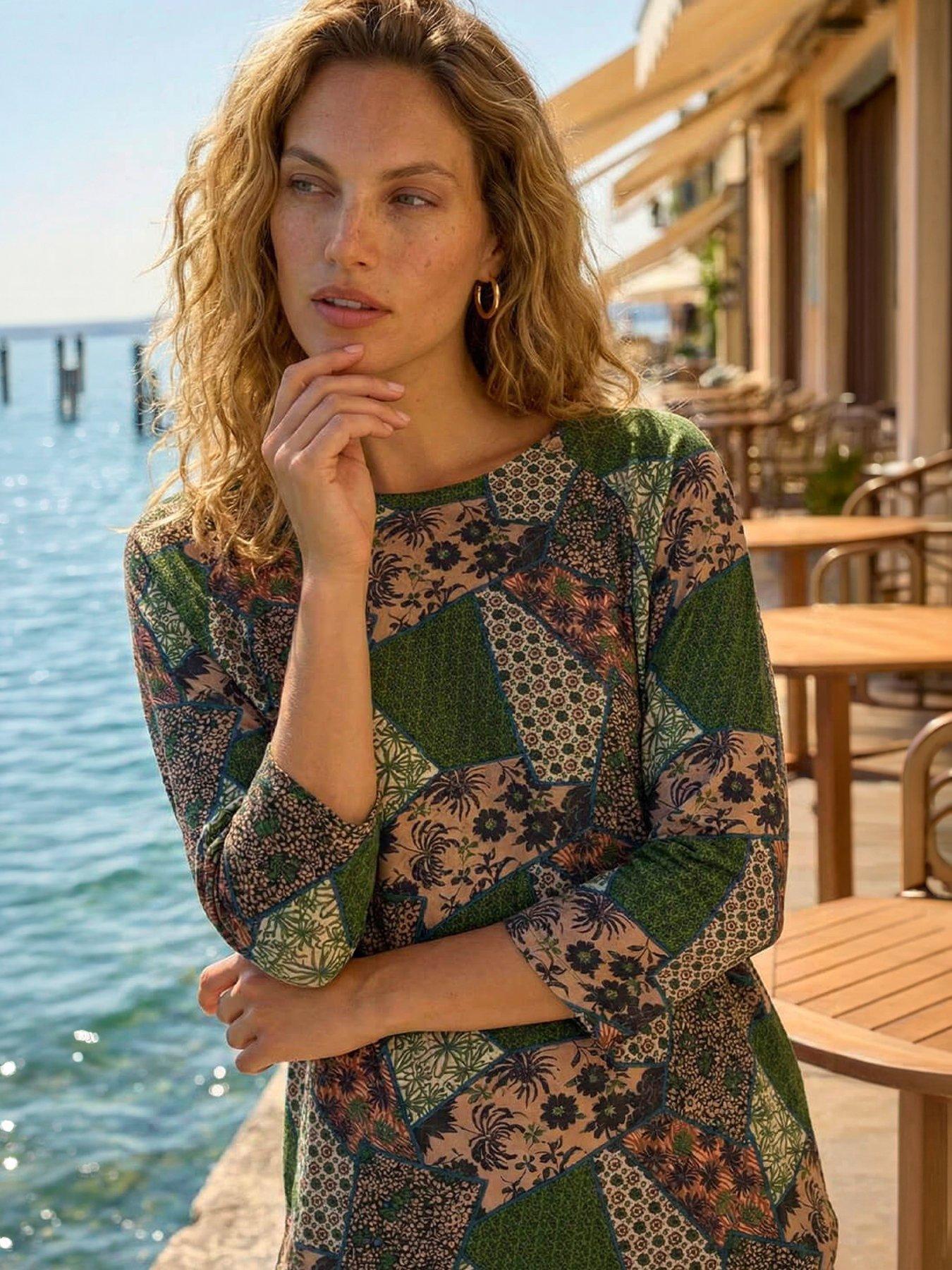 Image 1 of 5 of Roman Floral Patchwork Stretch Top